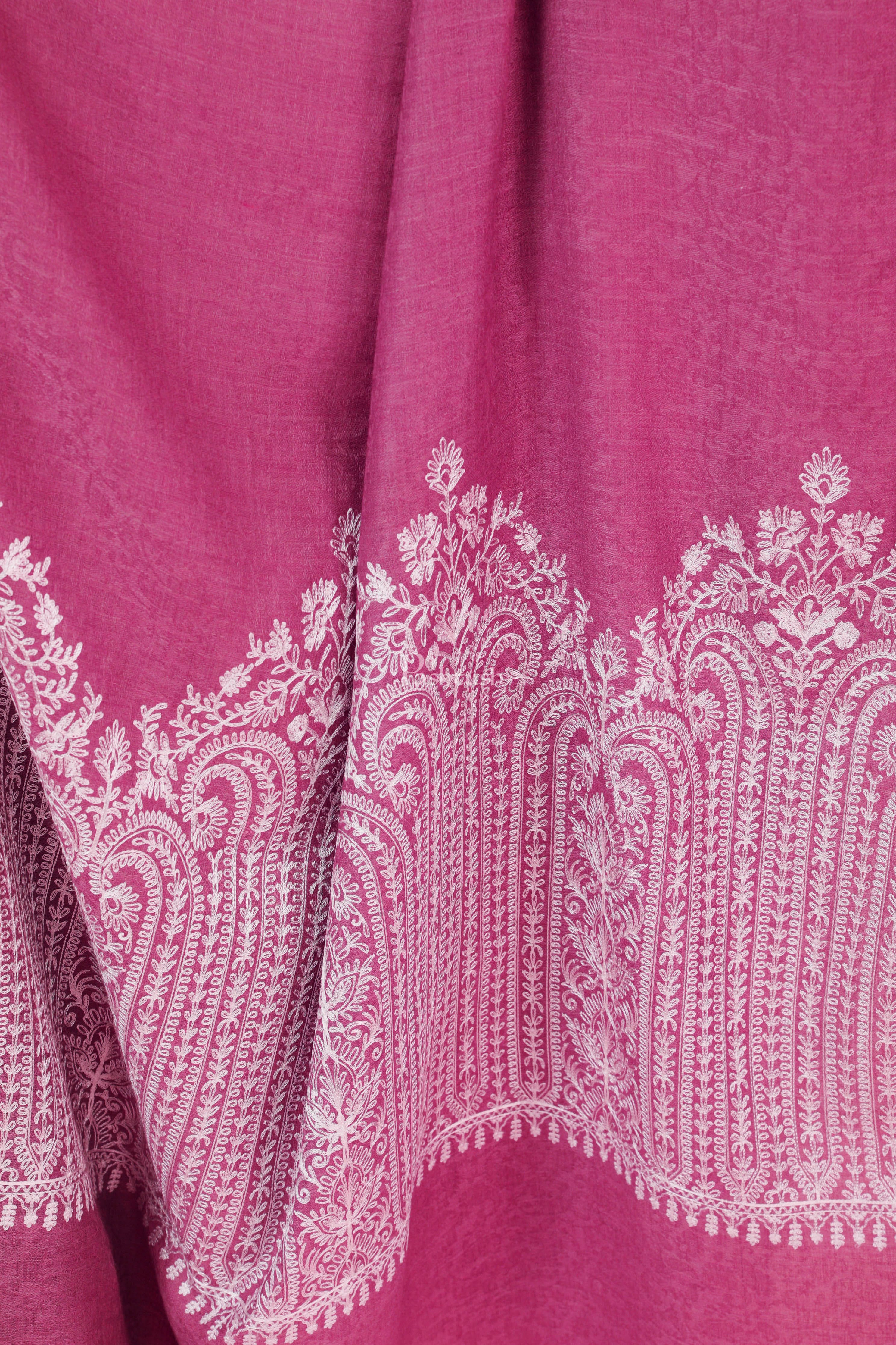 Pashtush Womens Fine Wool Shawl, With Tone On Tone Nalki Embroidery, Soft And Warm, Dark Pink - Image 2