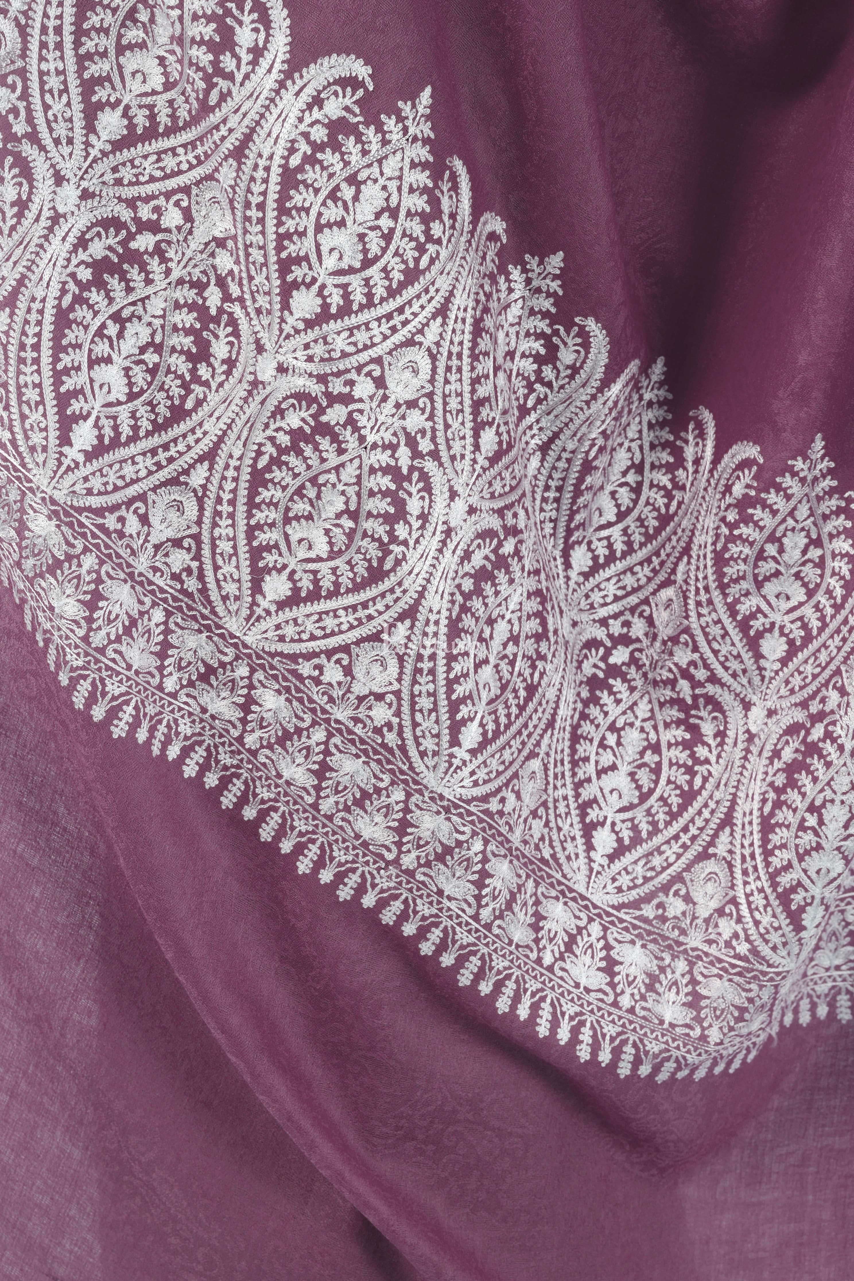 Pashtush Womens Fine Wool Shawl, With Tone On Tone Nalki Embroidery, Soft And Warm, Peel Lilac - Image 2