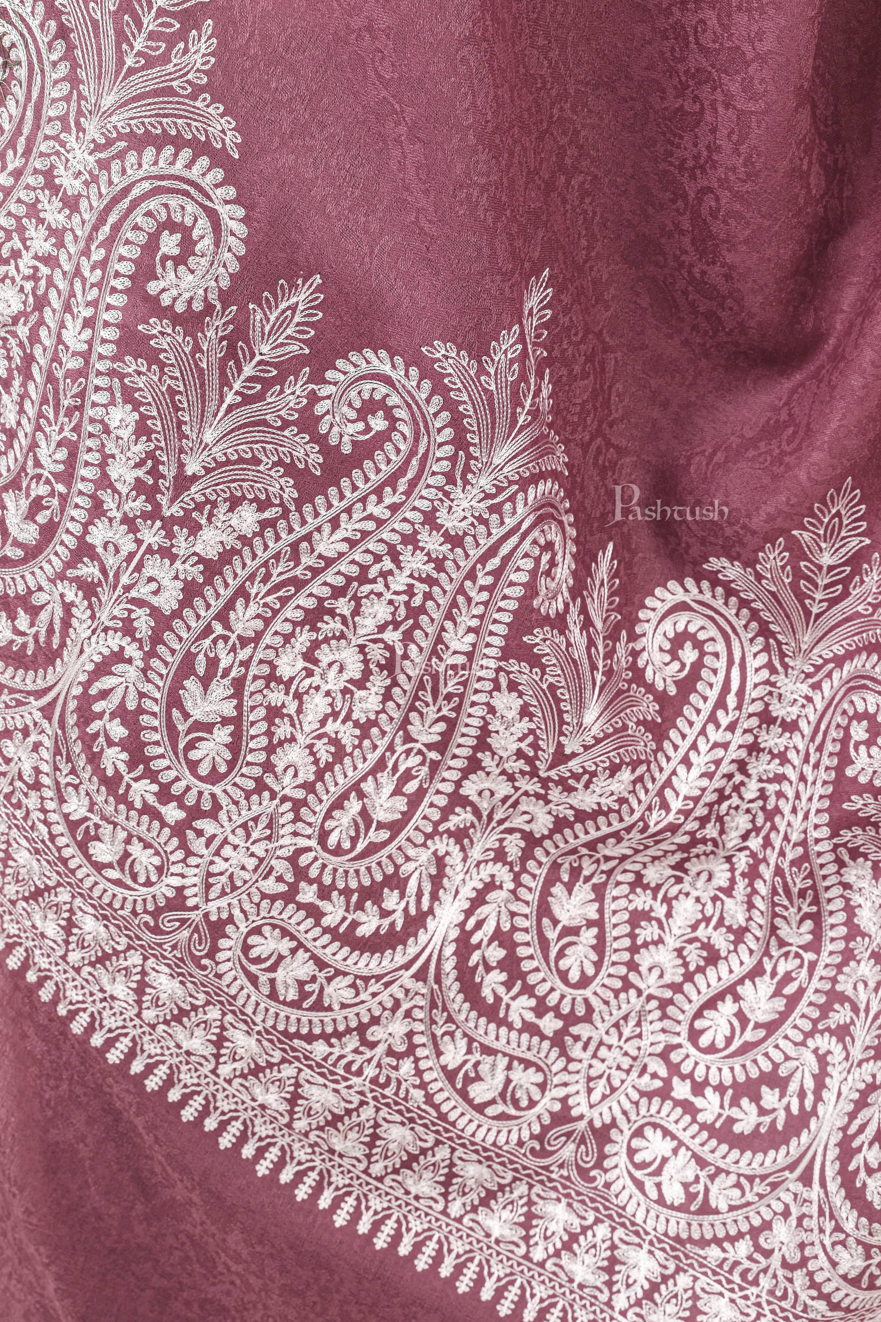 Pashtush Womens Fine Wool Shawl, With Tone On Tone Nalki Embroidery, Soft And Warm, Peel Lilac