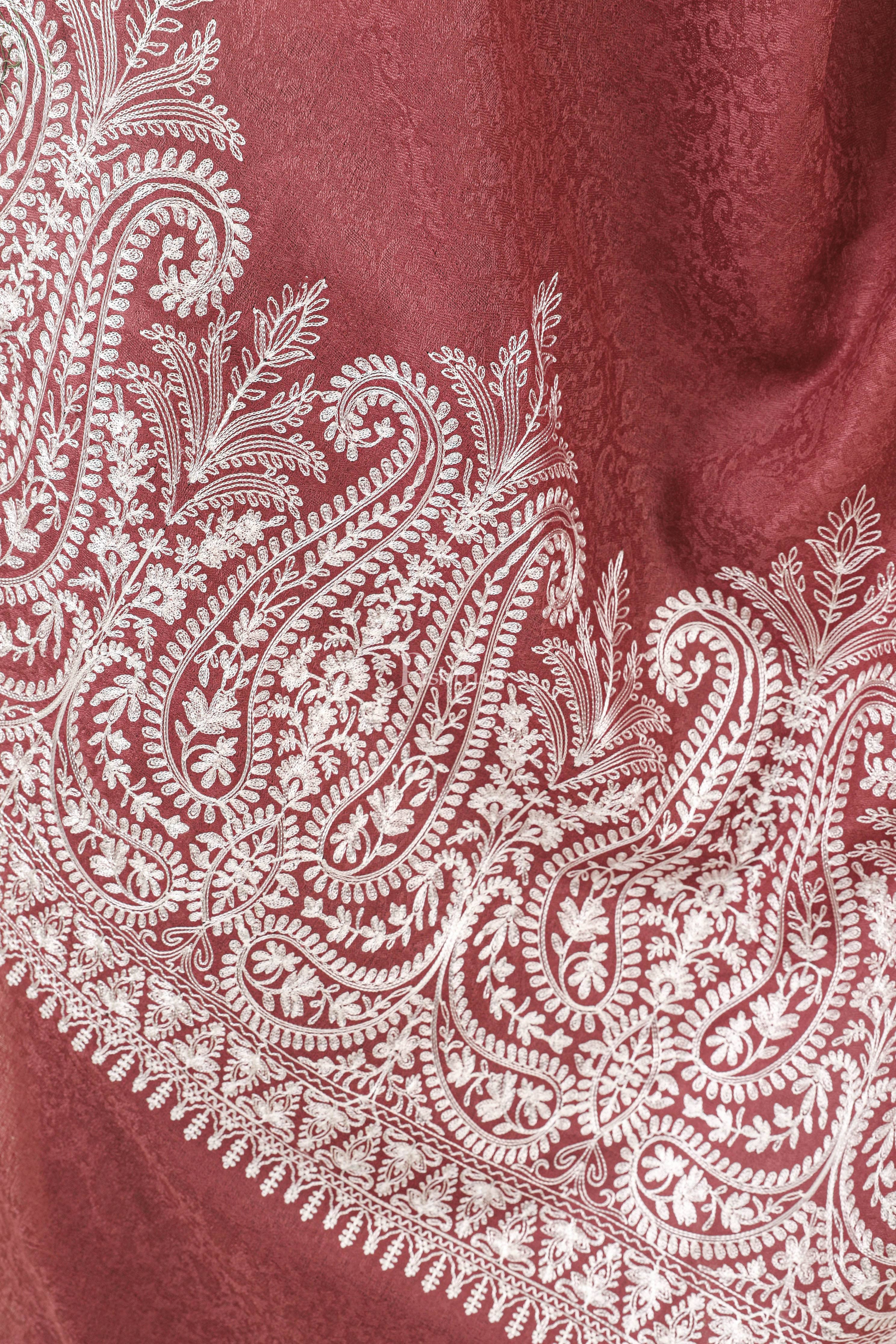 Pashtush Womens Fine Wool Shawl, With Tone On Tone Nalki Embroidery, Soft And Warm, Rose
