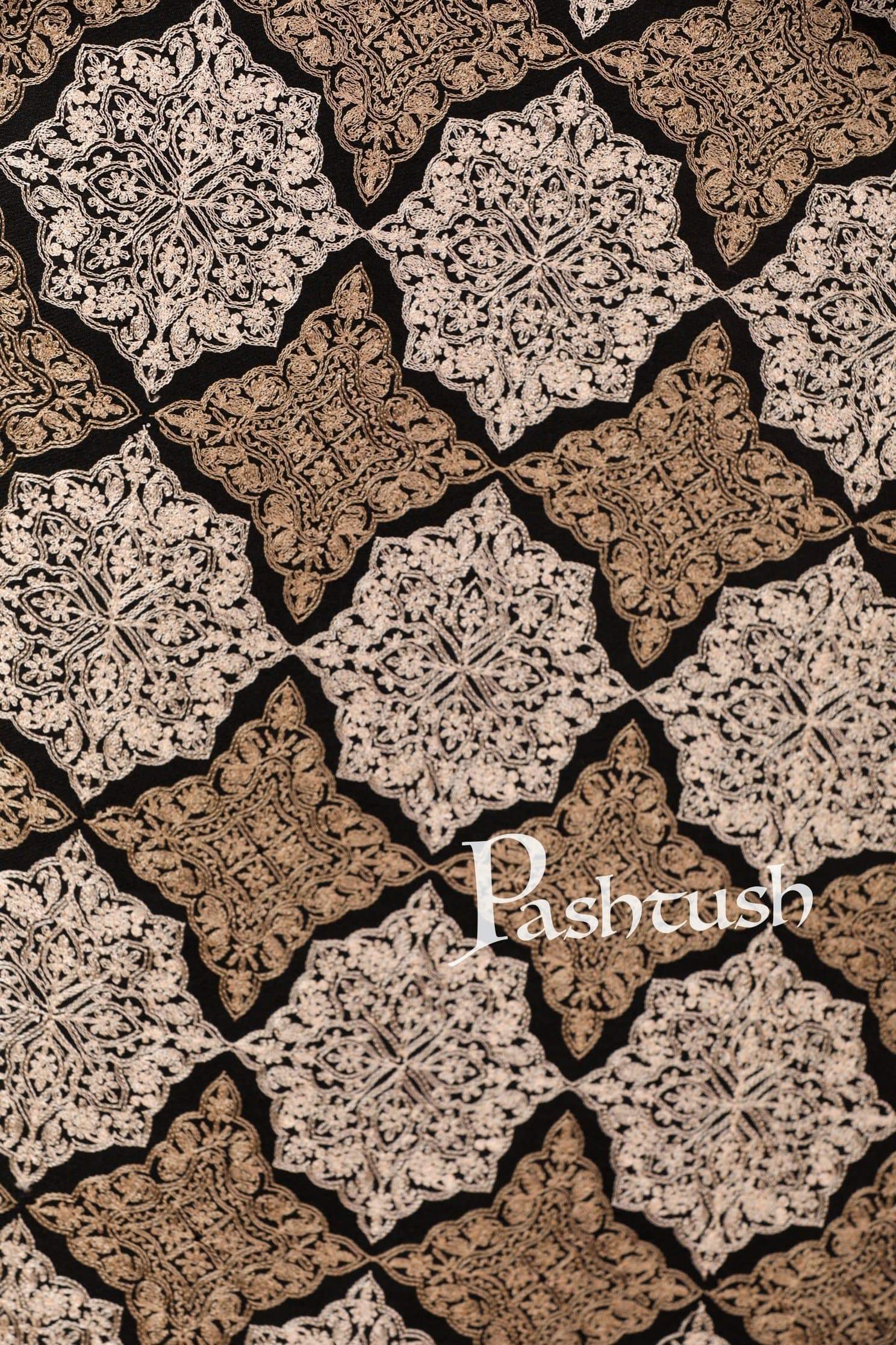 Pashtush Womens Fine Wool, Silky Nalki Embroidery Needlework Shawl, Black - Image 2