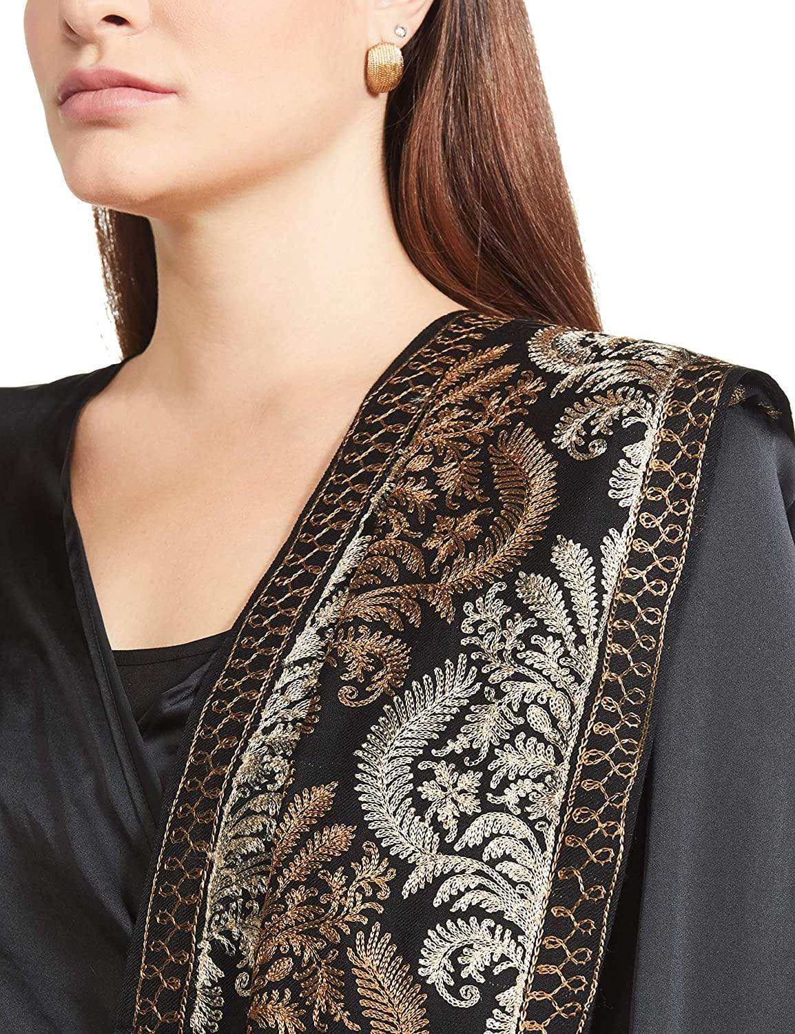 Pashtush Womens Fine Wool, Silky Nalki Embroidery Needlework Stole, Black - Image 12