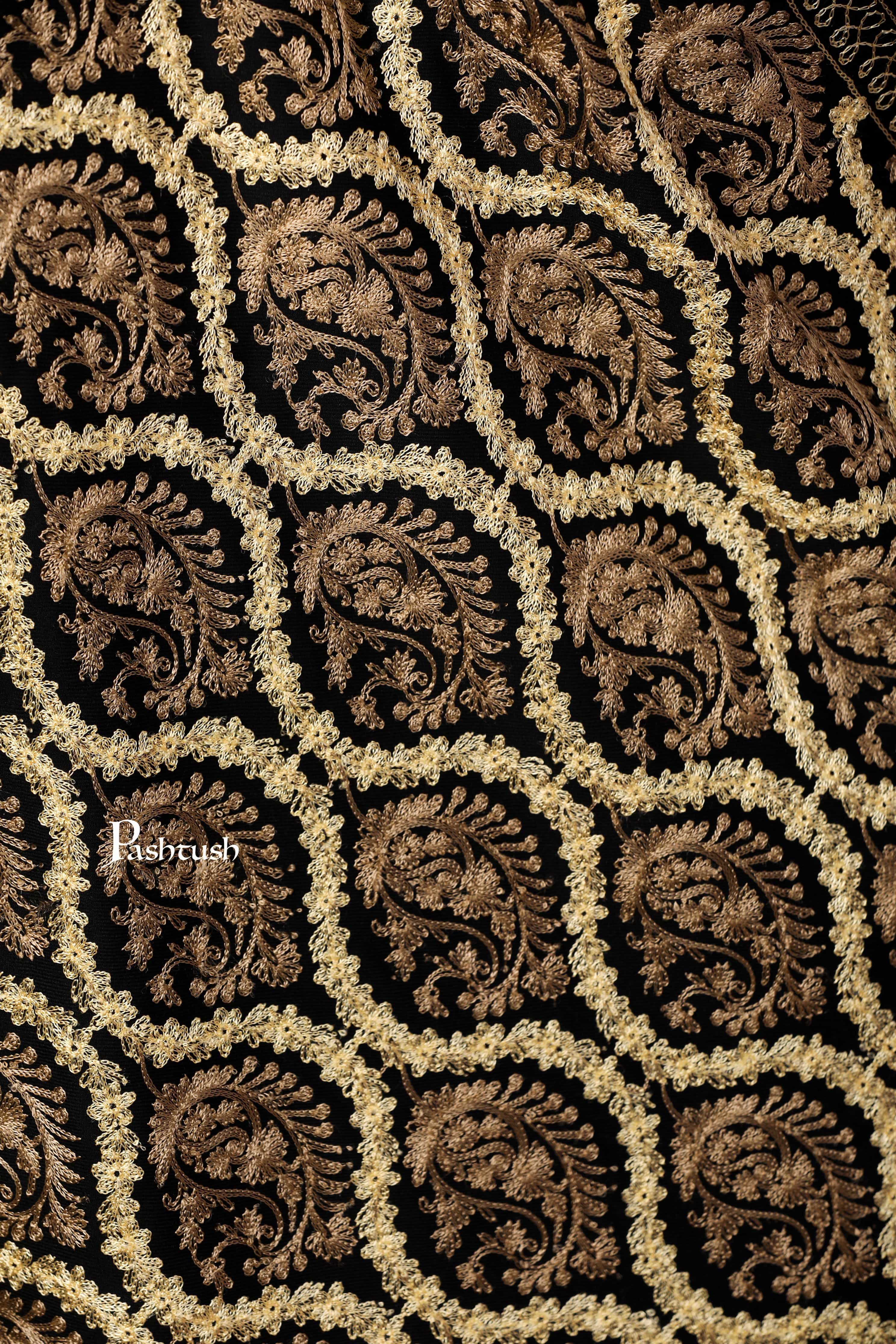 Pashtush Womens Fine Wool, Silky Nalki Embroidery Needlework Stole, Black - Image 2