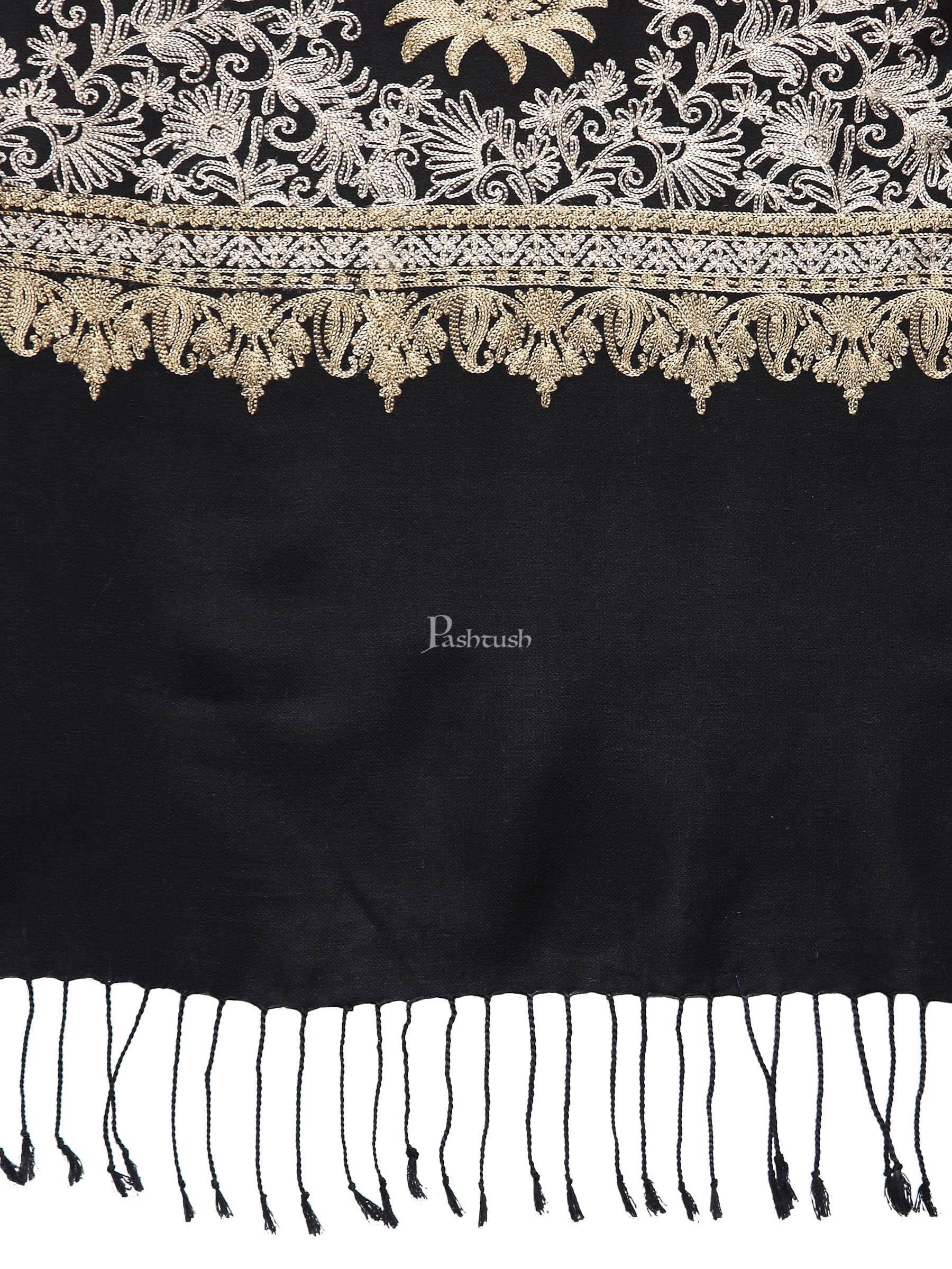 Pashtush Womens Fine Wool, Silky Nalki Embroidery Needlework Stole, Black - Image 2