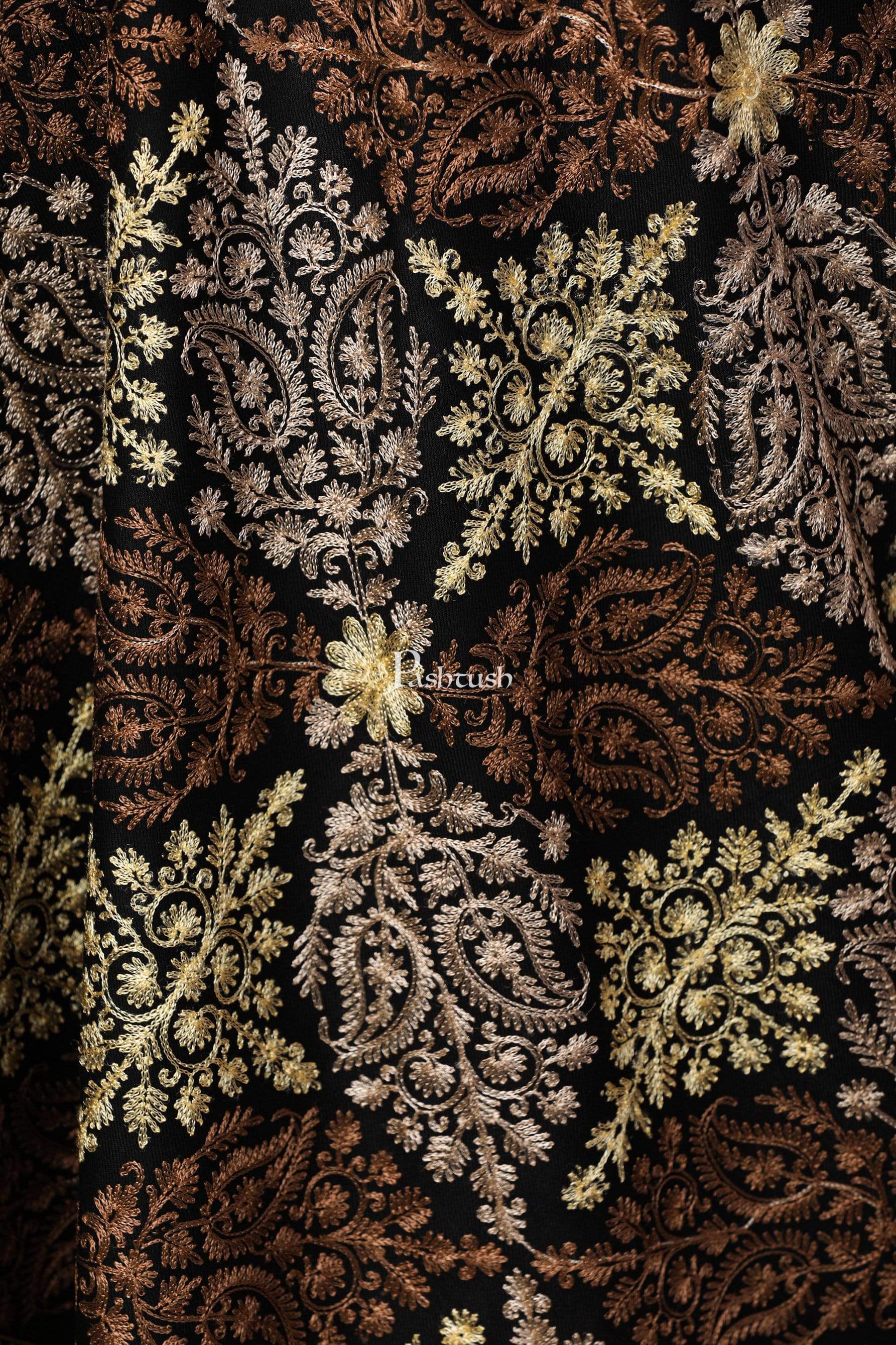Pashtush Womens Fine Wool, Silky Nalki Embroidery Needlework Stole, Black - Image 2