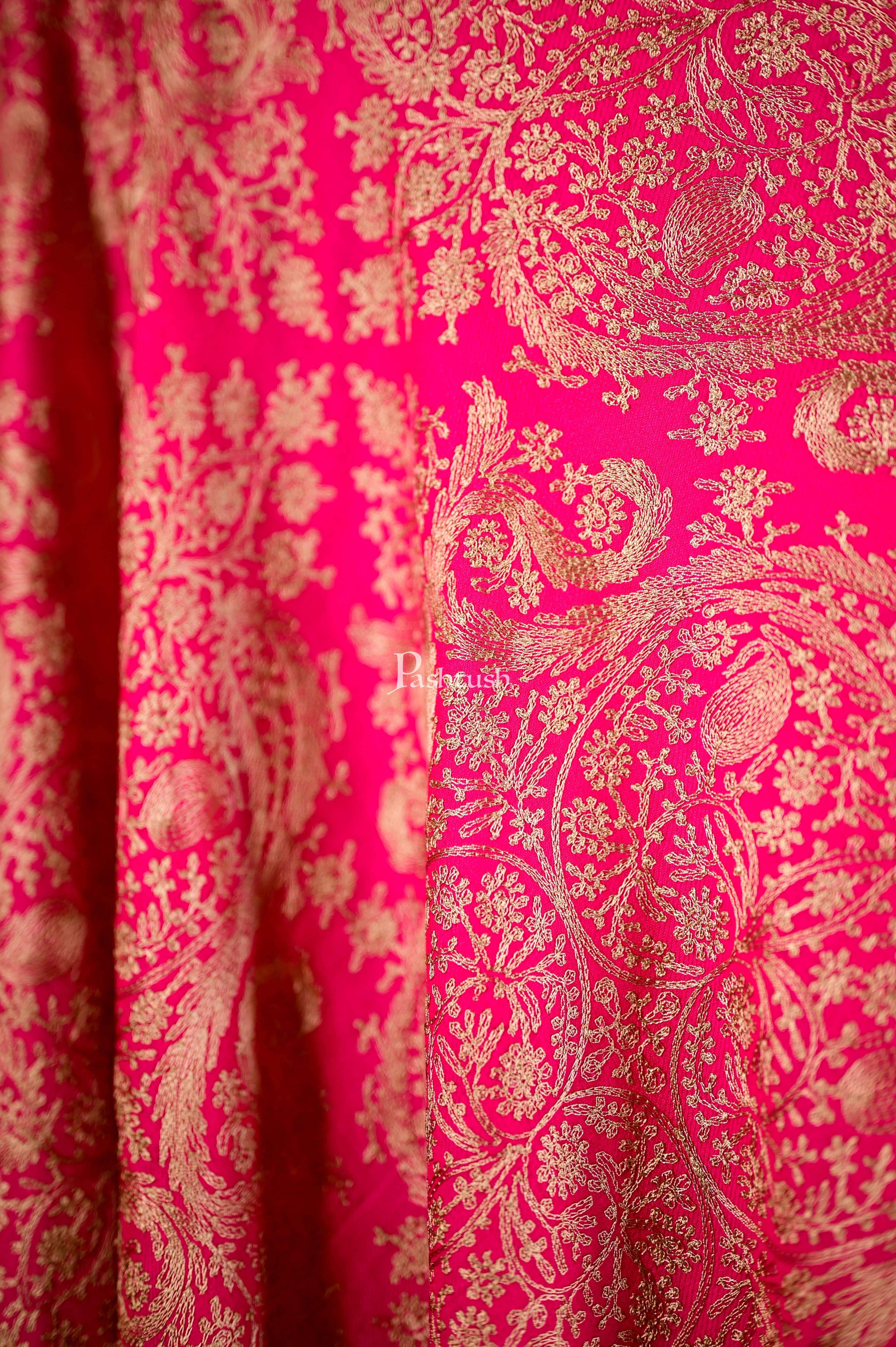Pashtush Mens Fine Wool, Silky Nalki Embroidery Needlework Stole, Hot Pink - Image 3