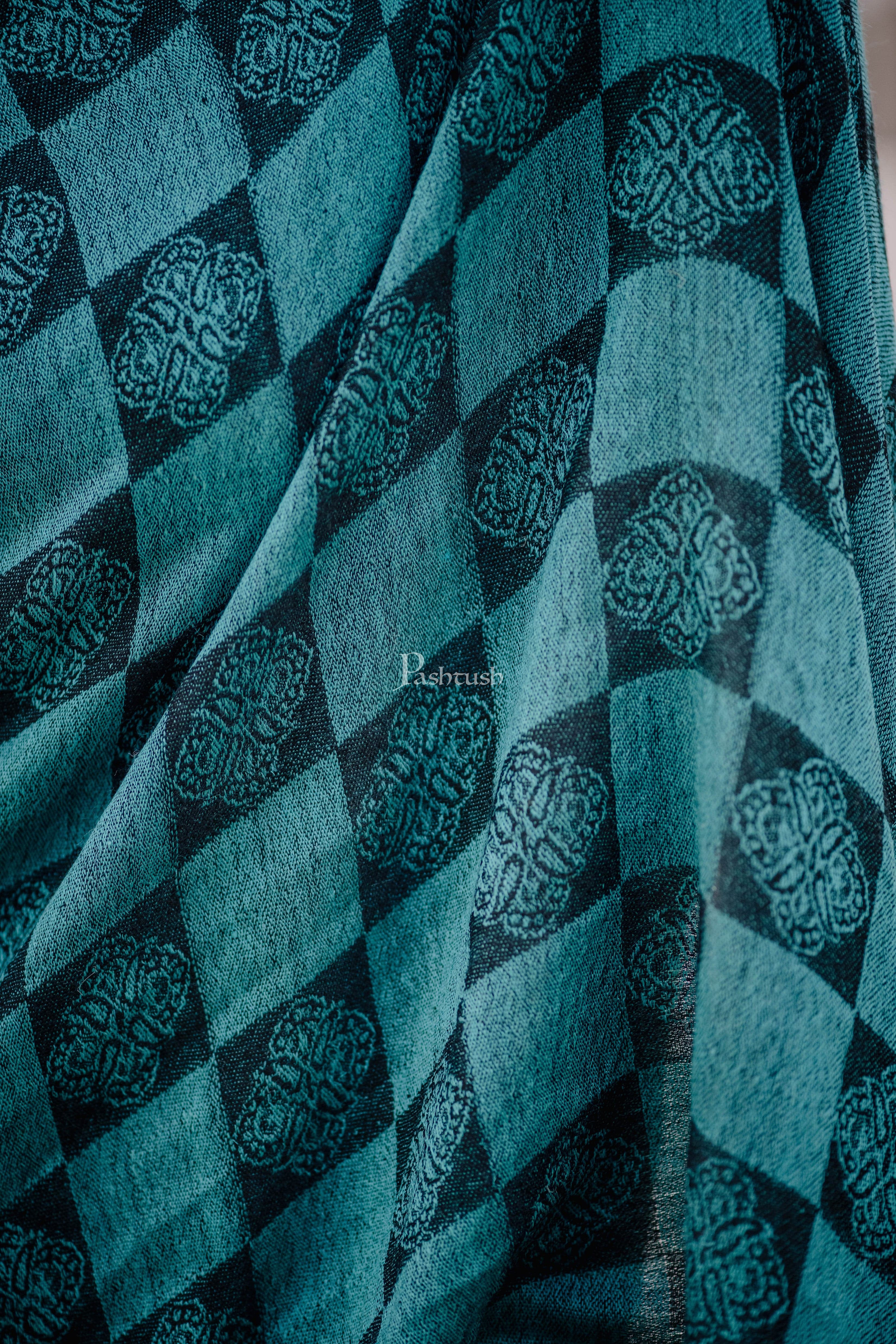 Pashtush Womens Soft Wool Scarf, Checkered Weave, Sapphire Blue Stole - Image 2