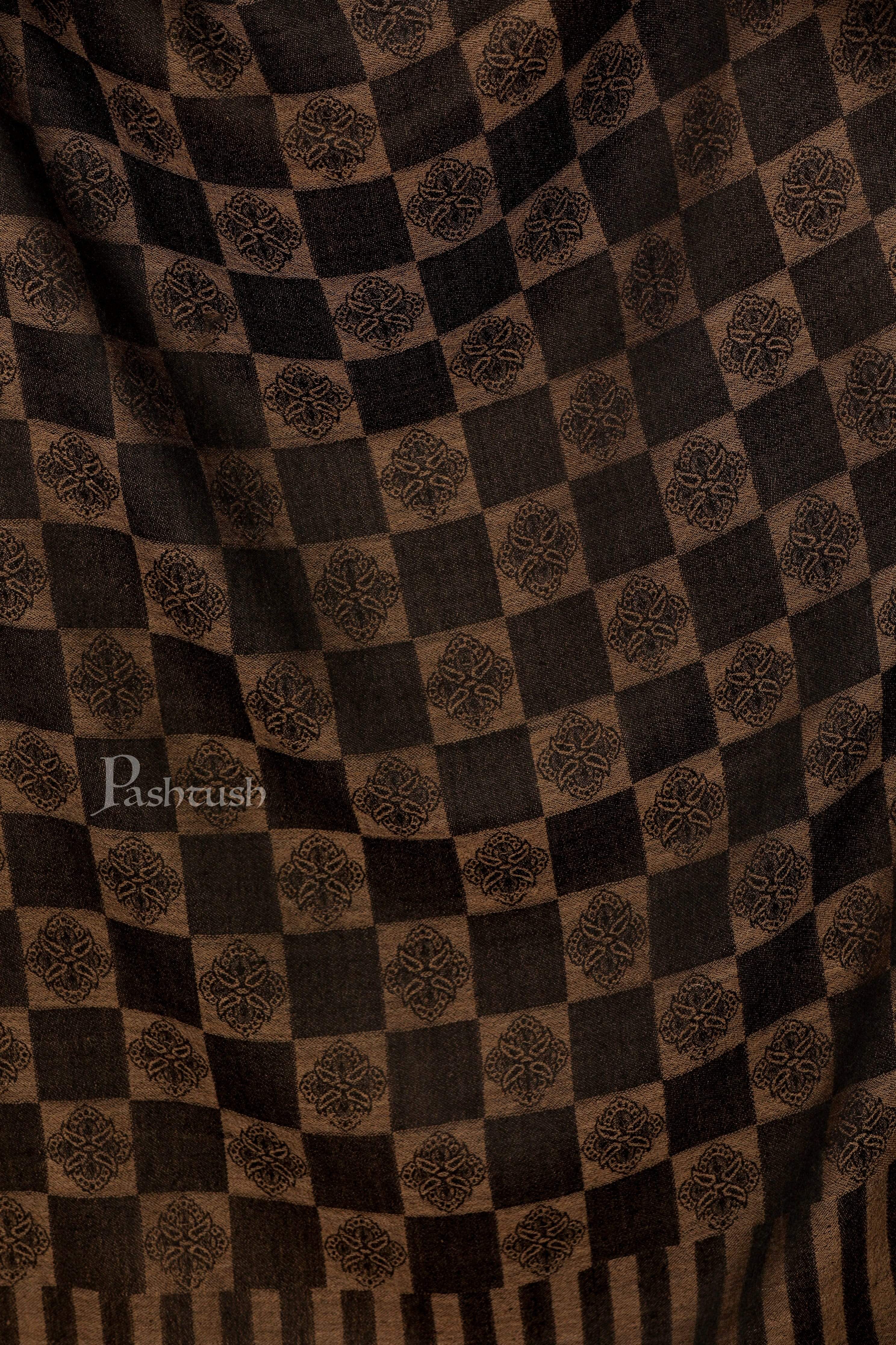 Pashtush Womens Fine Wool, Soft And Warm, Checkered Stole, Espresso Black - Image 4
