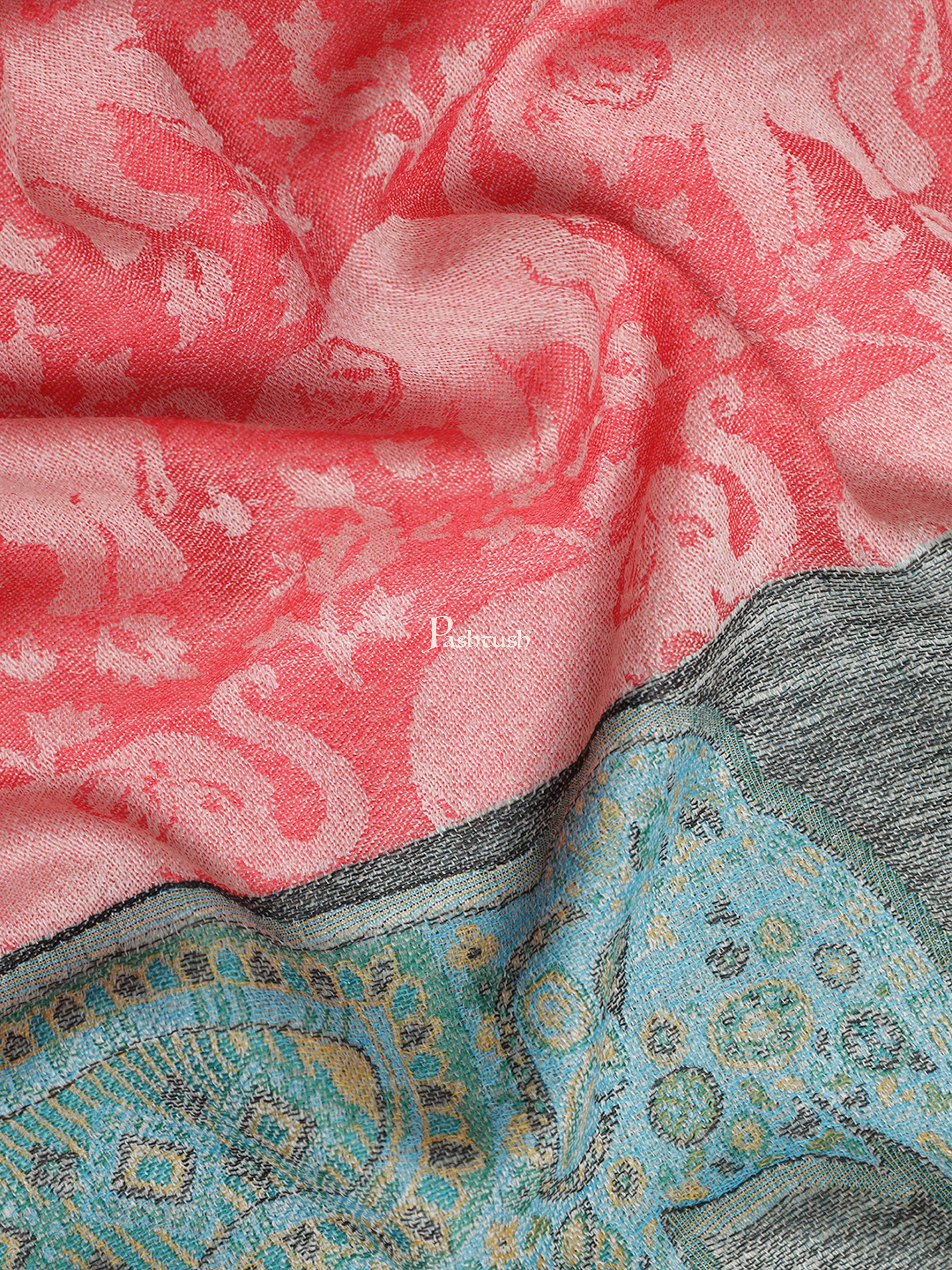 Pashtush Womens Fine Wool Stole, Chanting Elephants Weave, Bloom - Image 2