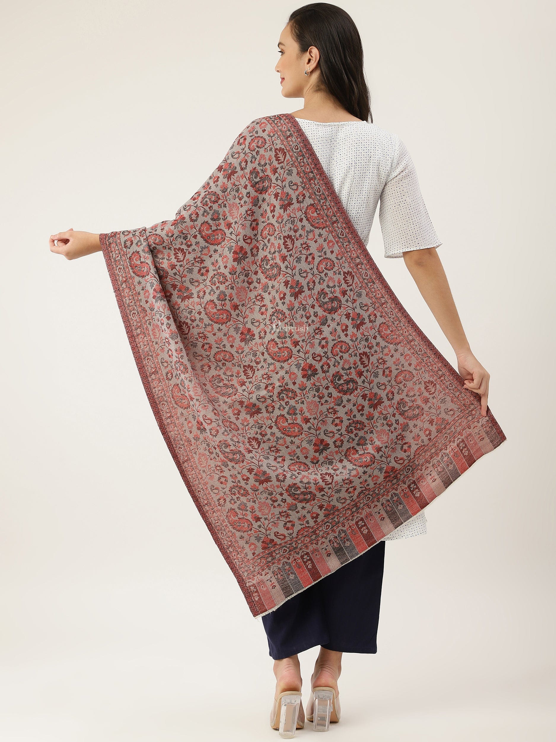 Pashtush womens Fine Wool Stole, Ethnic Weave Design - Image 5