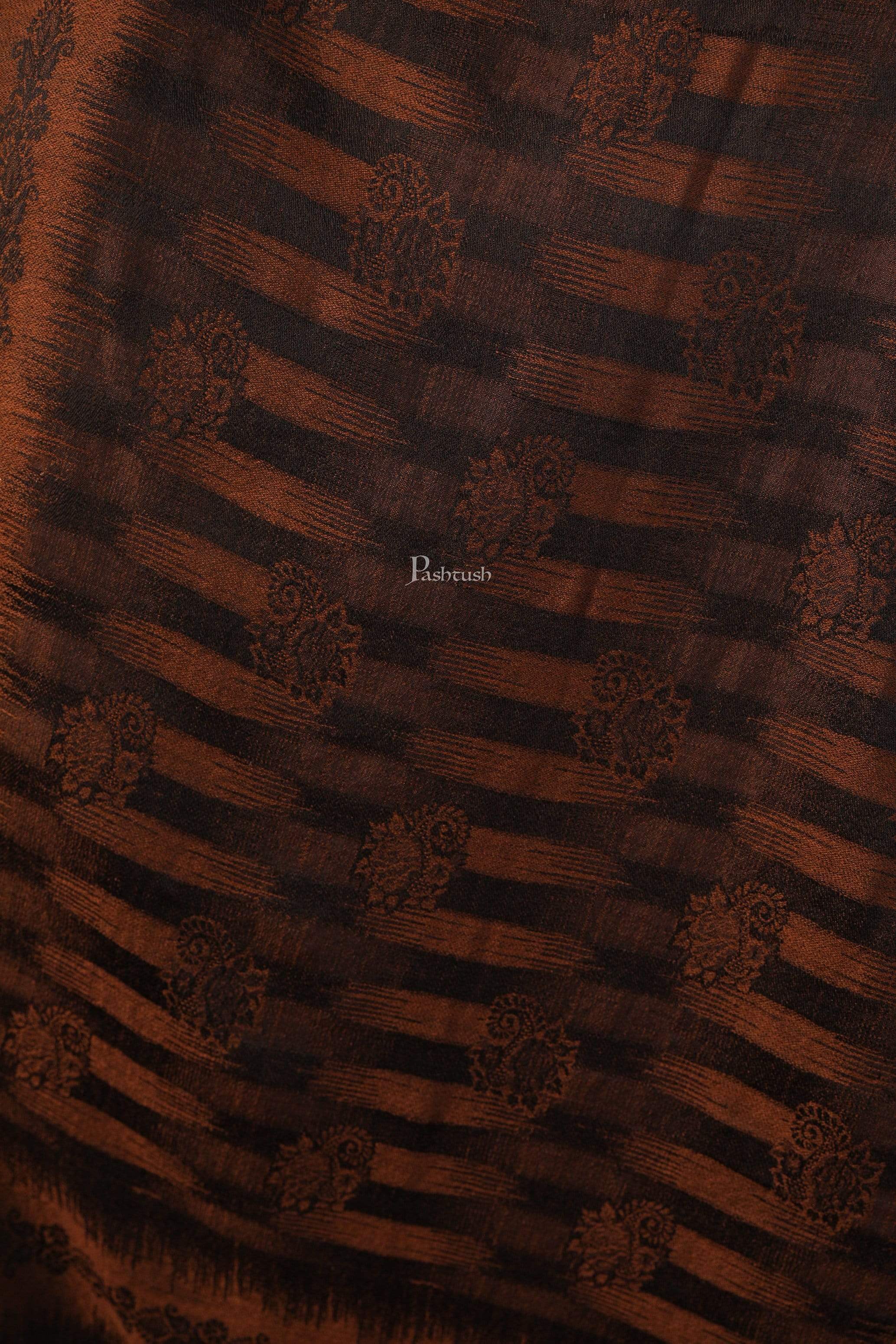 Pashtush Women'S Fine Wool Stole, Ikkat Design, Pacific Brown - Image 2