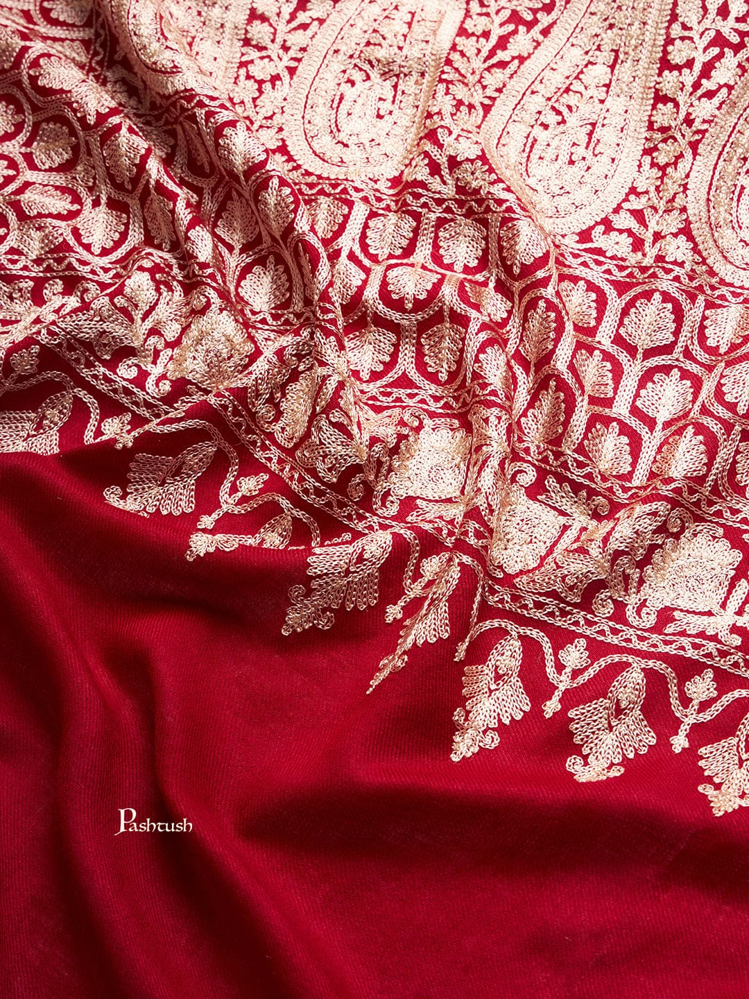 Pashtush Womens Fine Wool Stole, Nalki Embroidery With Paisleys Design, Maroon - Image 5