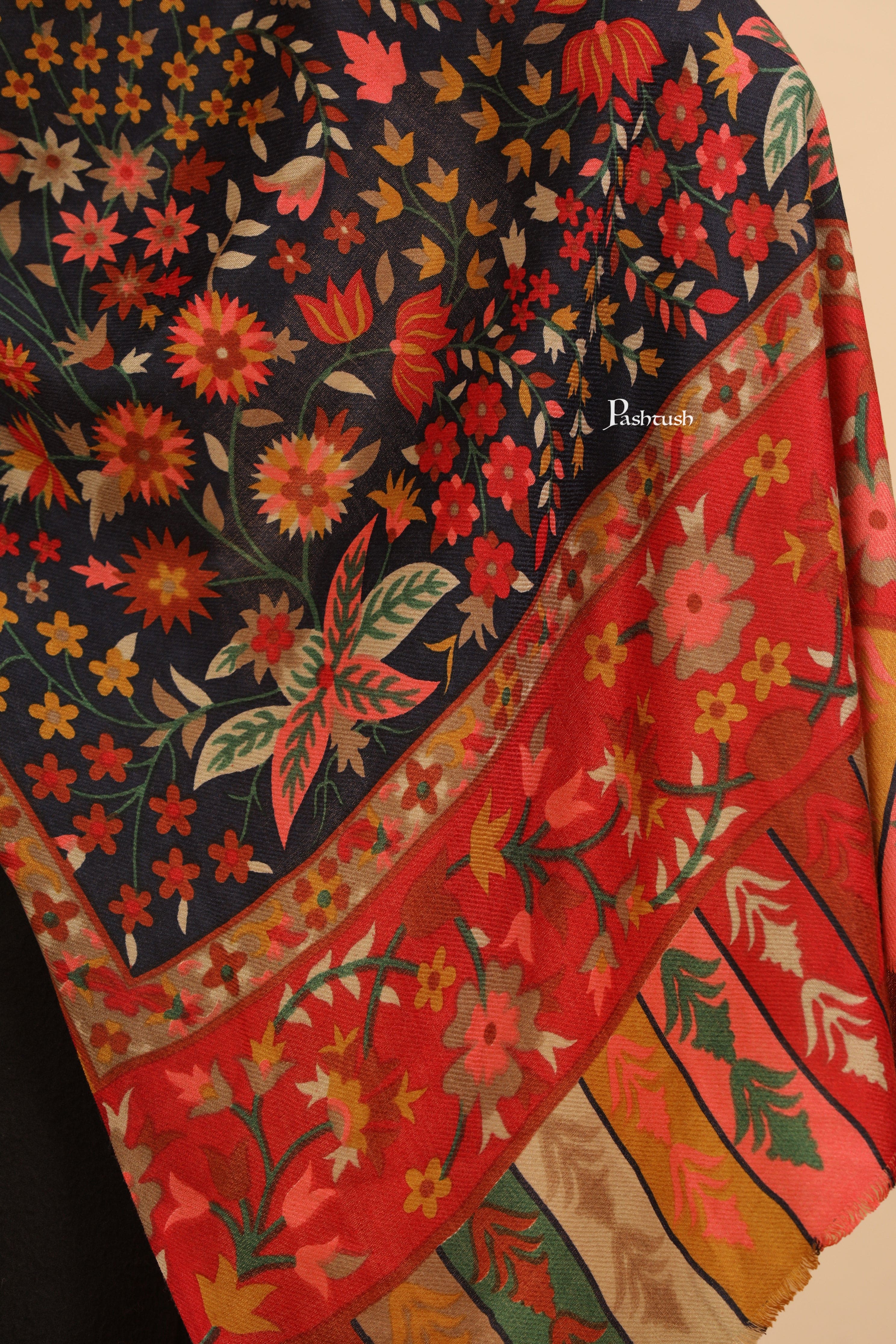 Pashtush Womens Fine Wool Stole, Paisley Design, Multicolour - Image 2