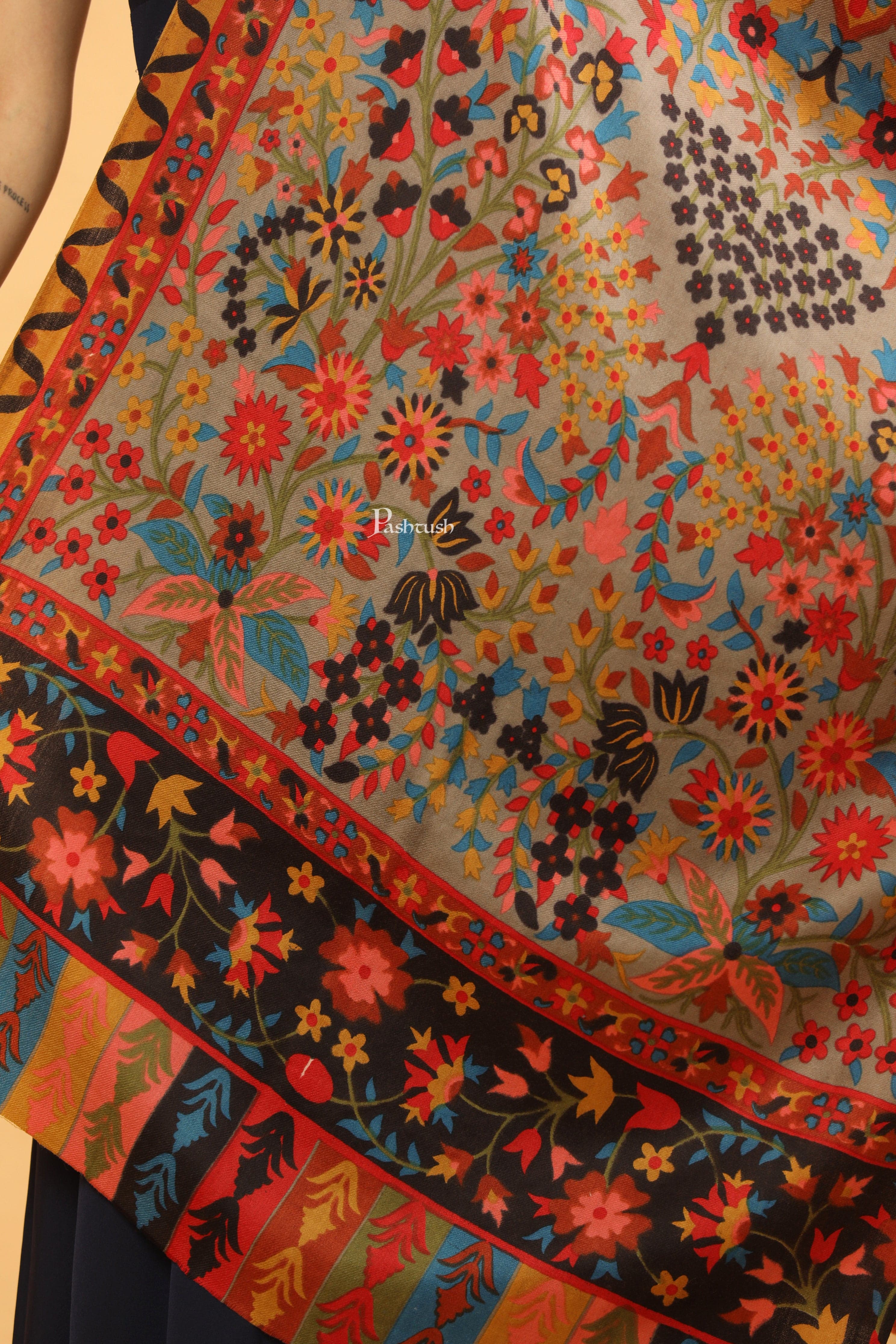 Pashtush Womens Fine Wool Stole, Printed Paisley Design, Multicolour - Image 2