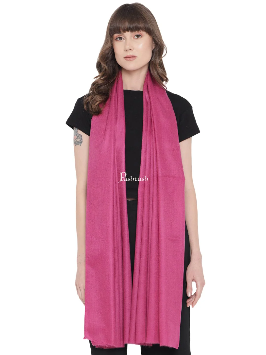 Pashtush Womens Fine Wool Stole, Solid Colour Weave, Fuschia