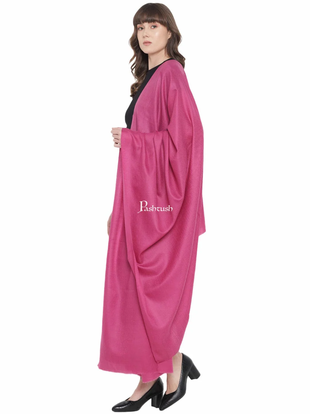 Pashtush Womens Fine Wool Stole, Solid Colour Weave, Fuschia - Image 6