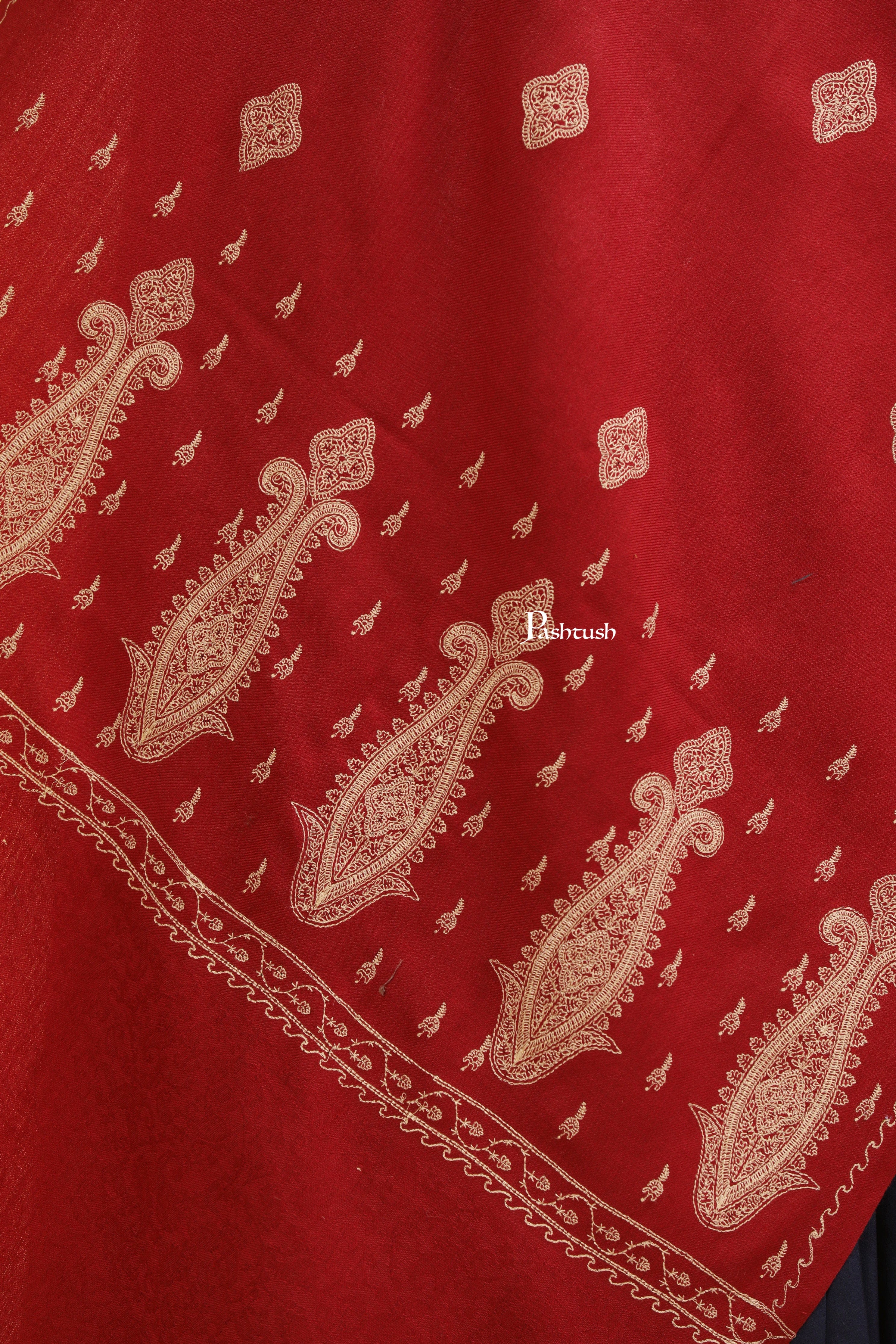Pashtush Womens Fine Wool Stole, Tone On Tone Embroidery Design, Maroon - Image 2