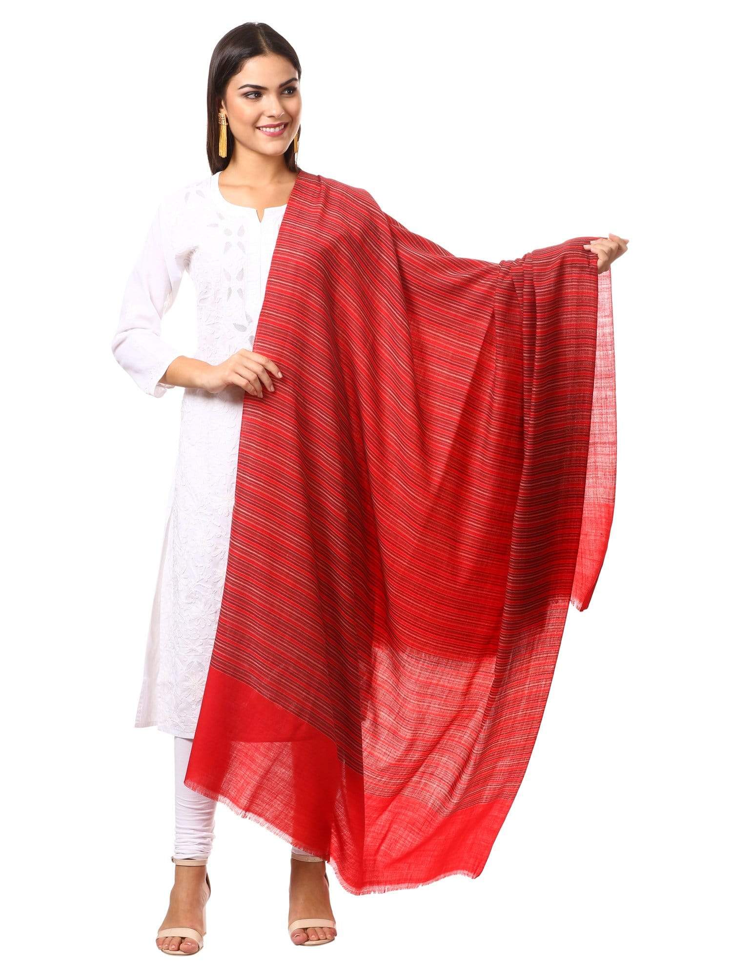 Pashtush Women'S Shawl, Fine Wool, Striped Design, Faux Pashmina, Soft And Warm, Deep Red - Image 6