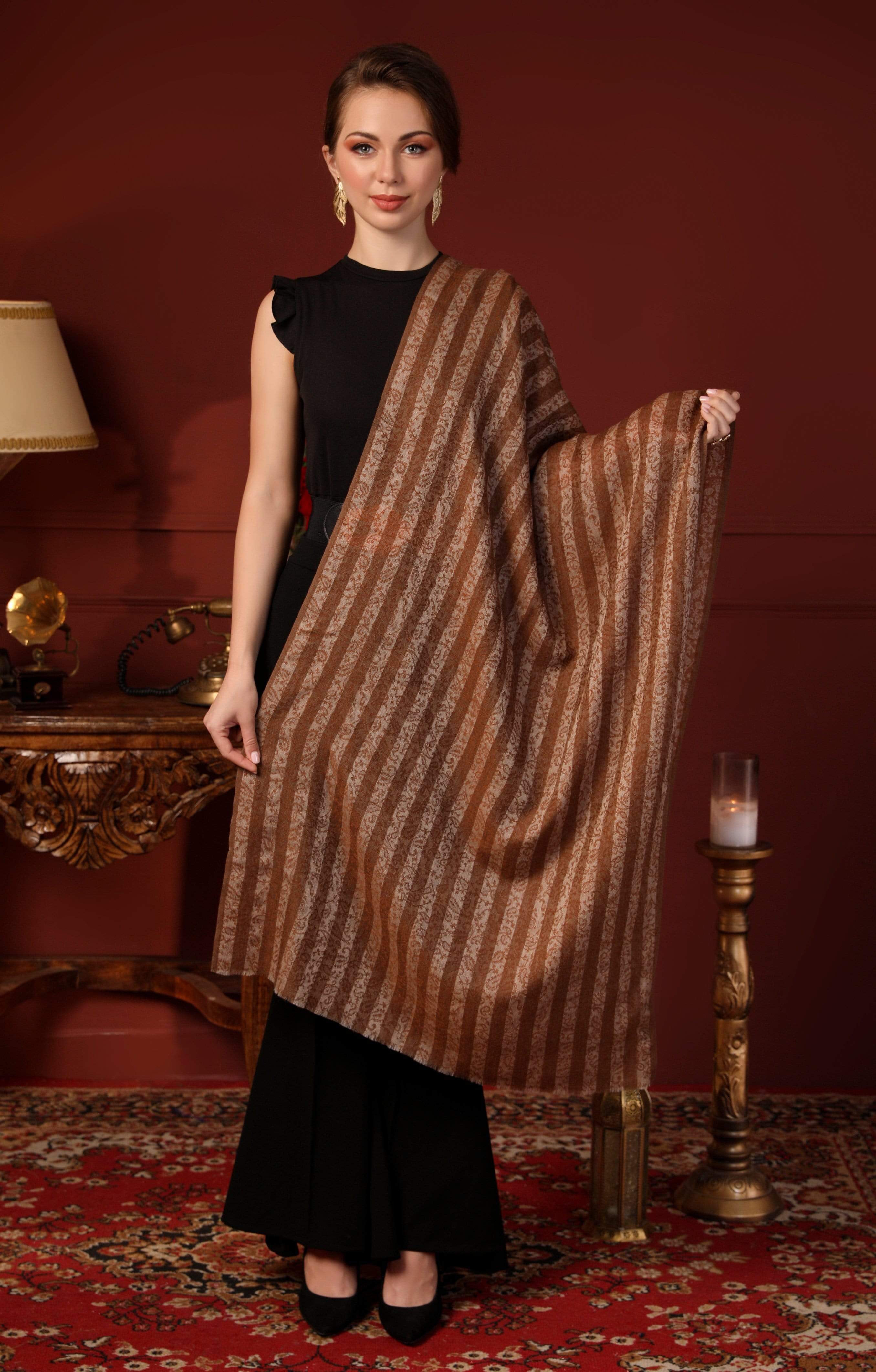Pashtush Women'S Fine Wool Striped Stole, Espresso - Image 3