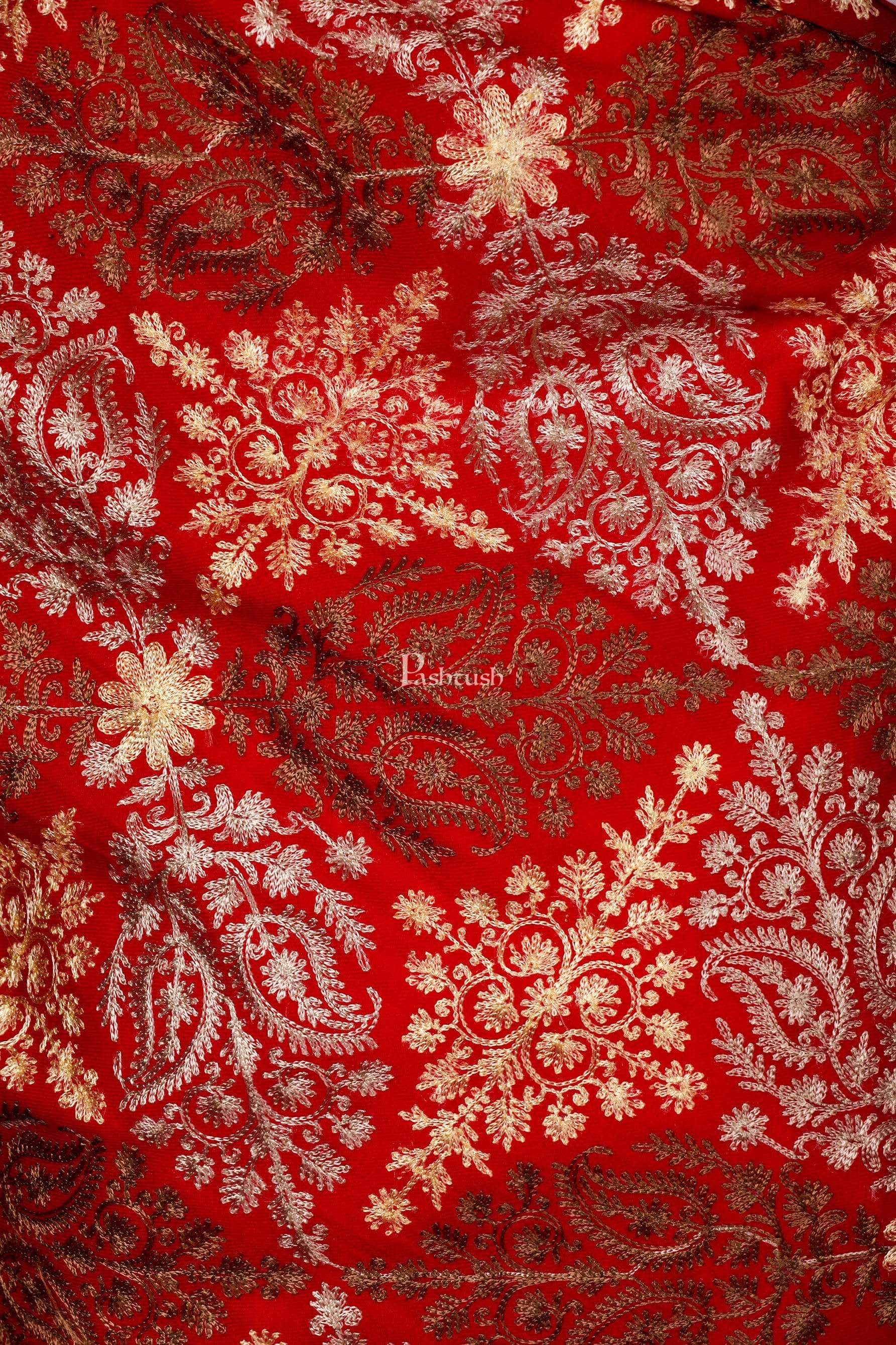 Pashtush Womens Fine Woollen, Silky Thread Nalki Embroidery Stole, Maroon - Image 3