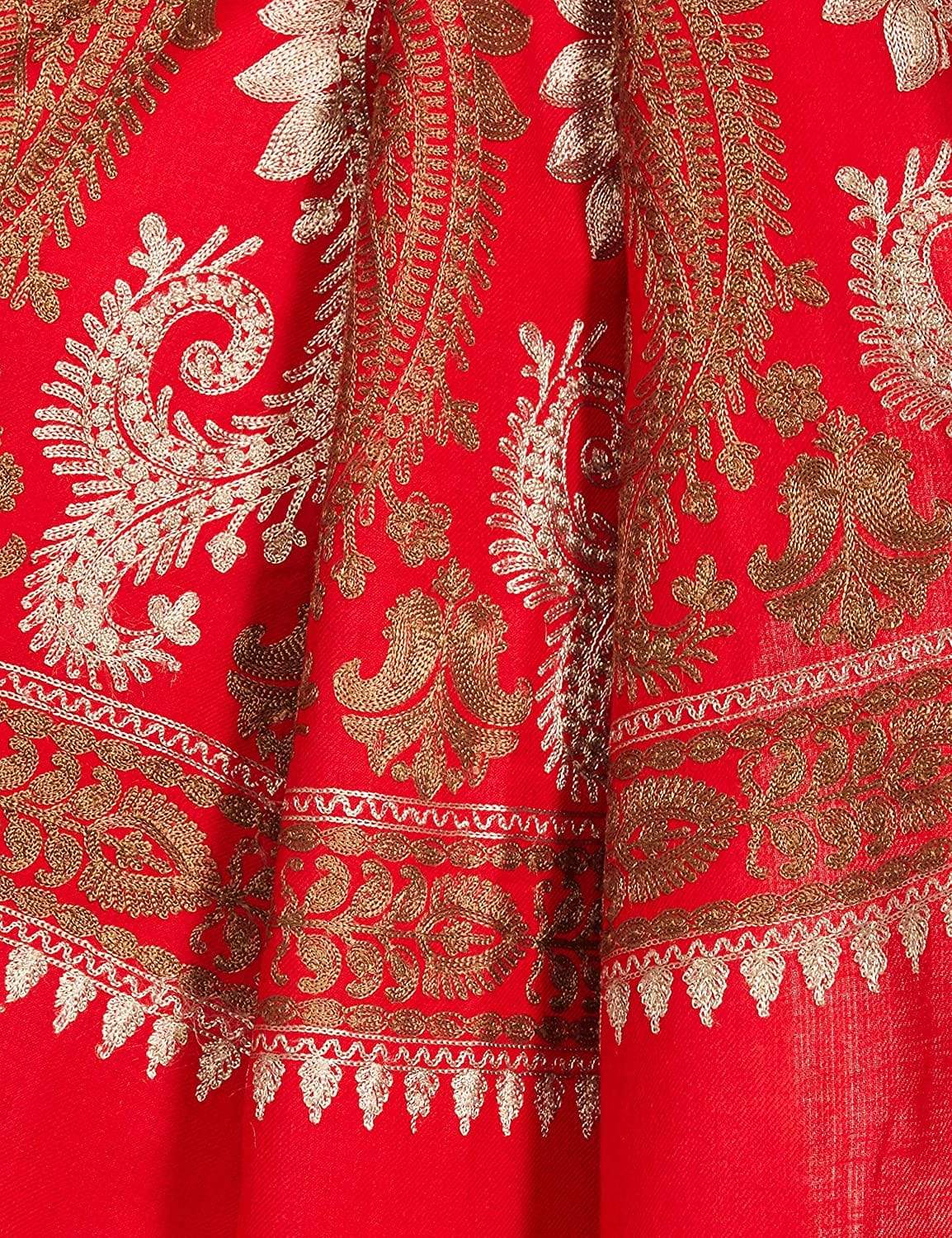 Pashtush Womens Fine Woollen, Silky Thread Nalki Embroidery Stole, Red - Image 11