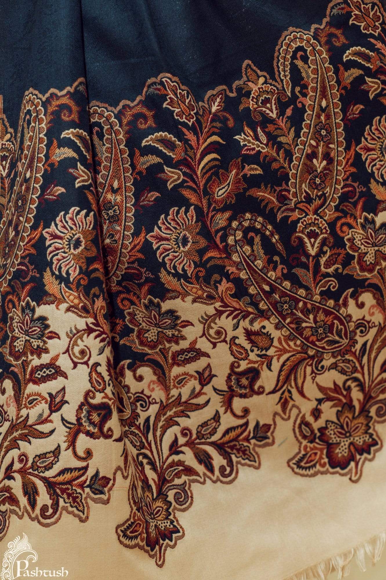 Pashtush Women Soft Navy Blue Woven Design Shawl - Image 4