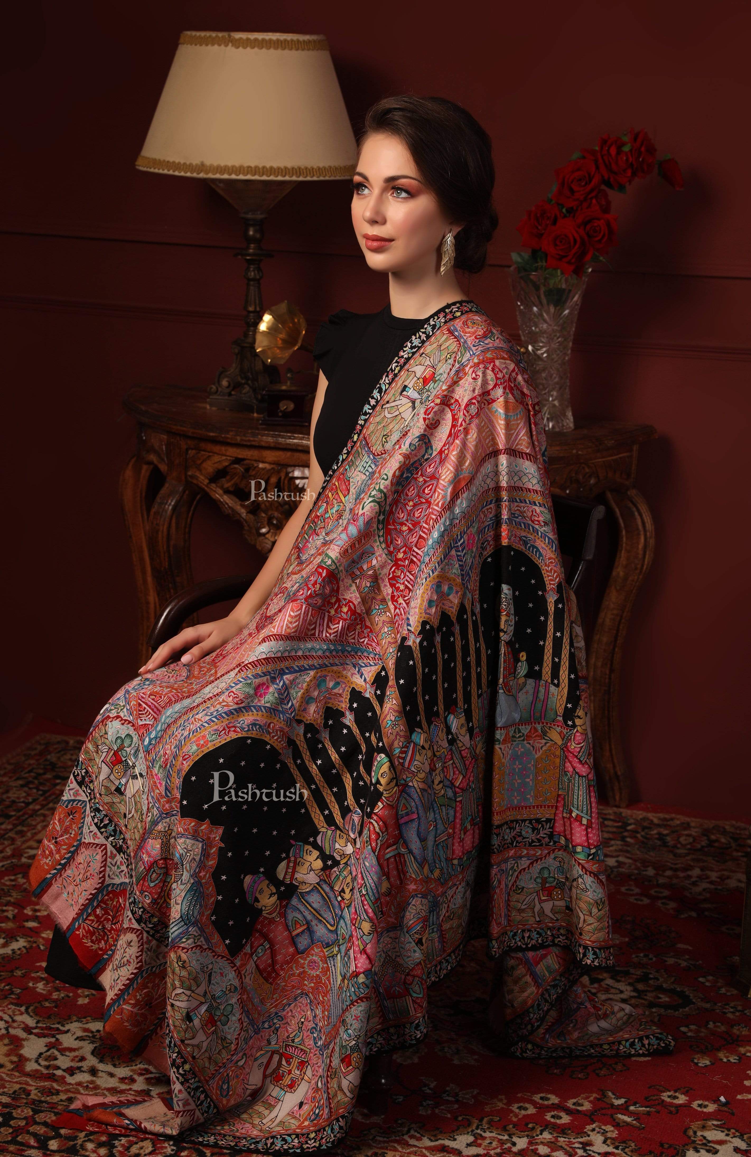 Pashtush Women Pashmina Hand Embroidered Royal Darbar Shawl - Image 4