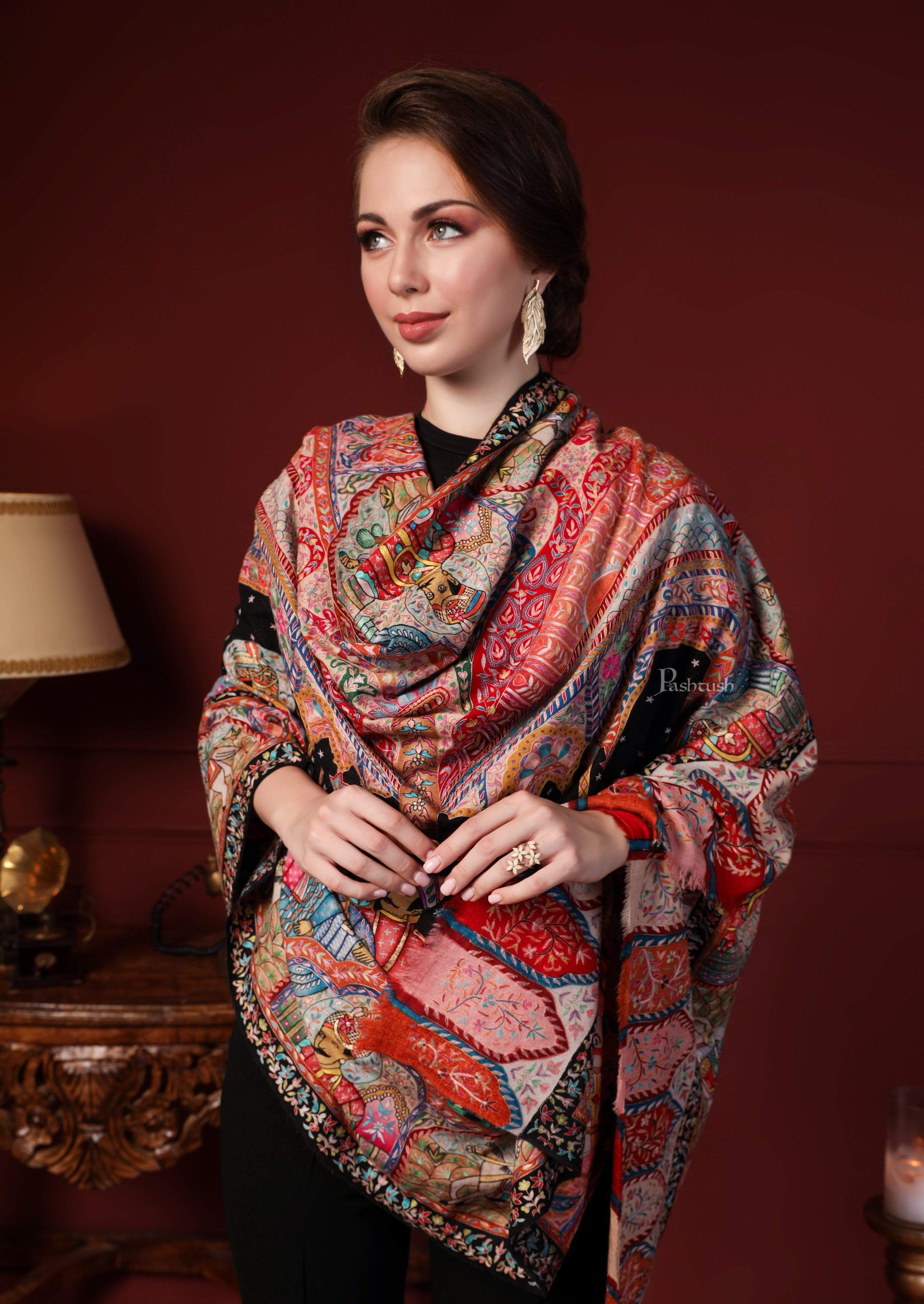 Pashtush Women Pashmina Hand Embroidered Royal Darbar Shawl - Image 7