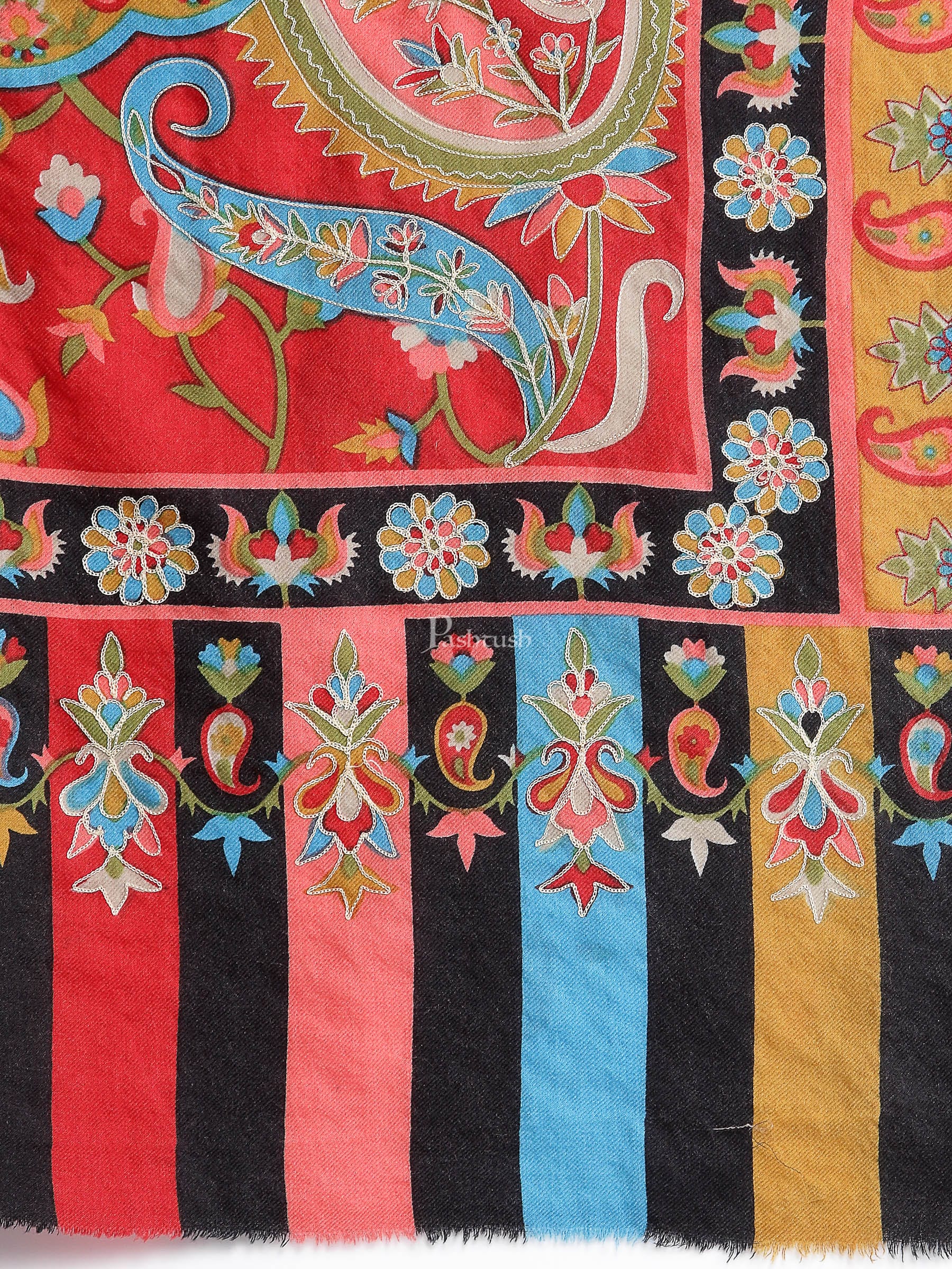 Pashtush Womens Hand Embroidered Kalamkari Shawl, Fine Wool - Image 2