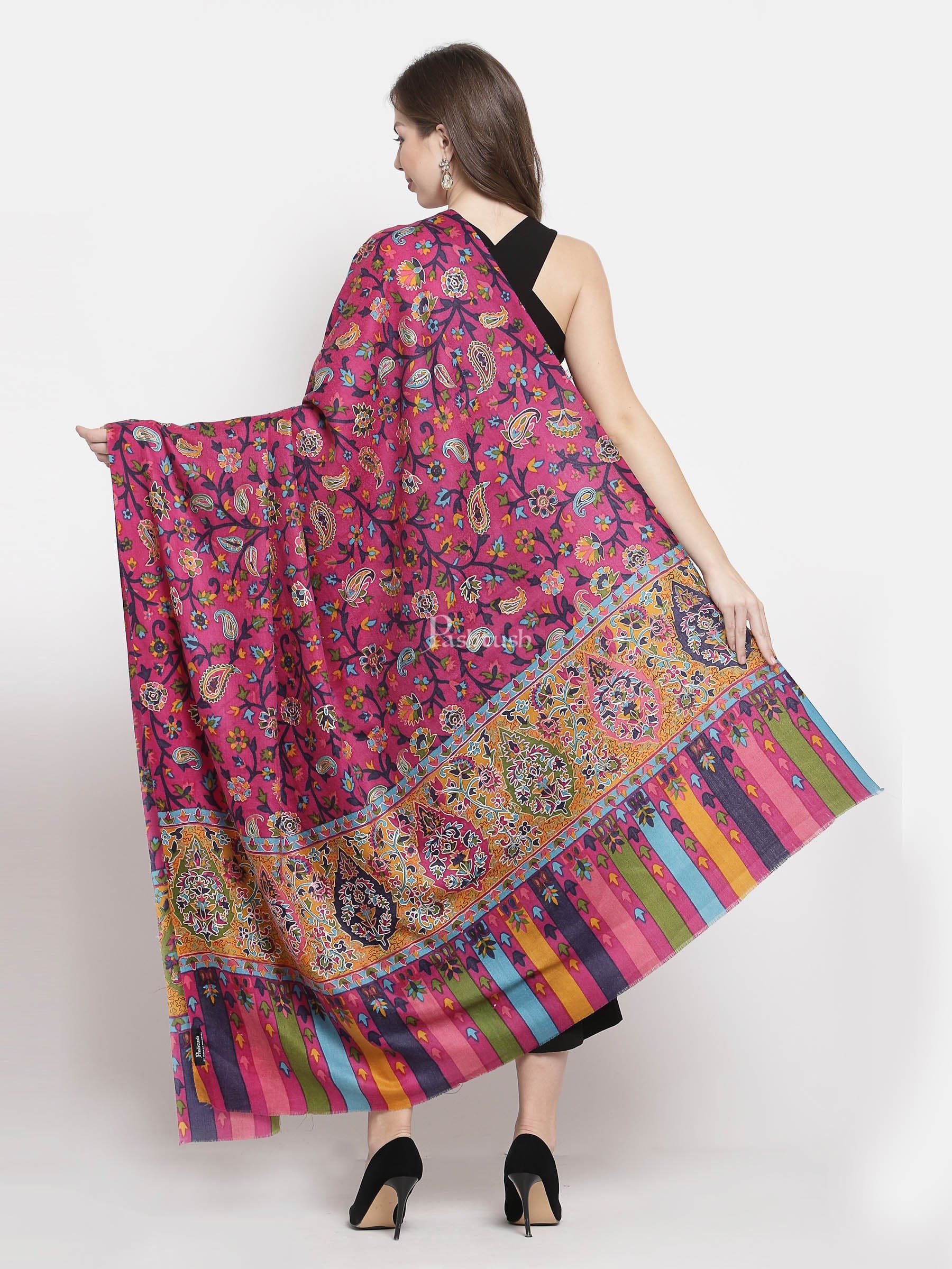 Pashtush Womens Hand Embroidered Kalamkari Shawl, Fine Wool - Image 3