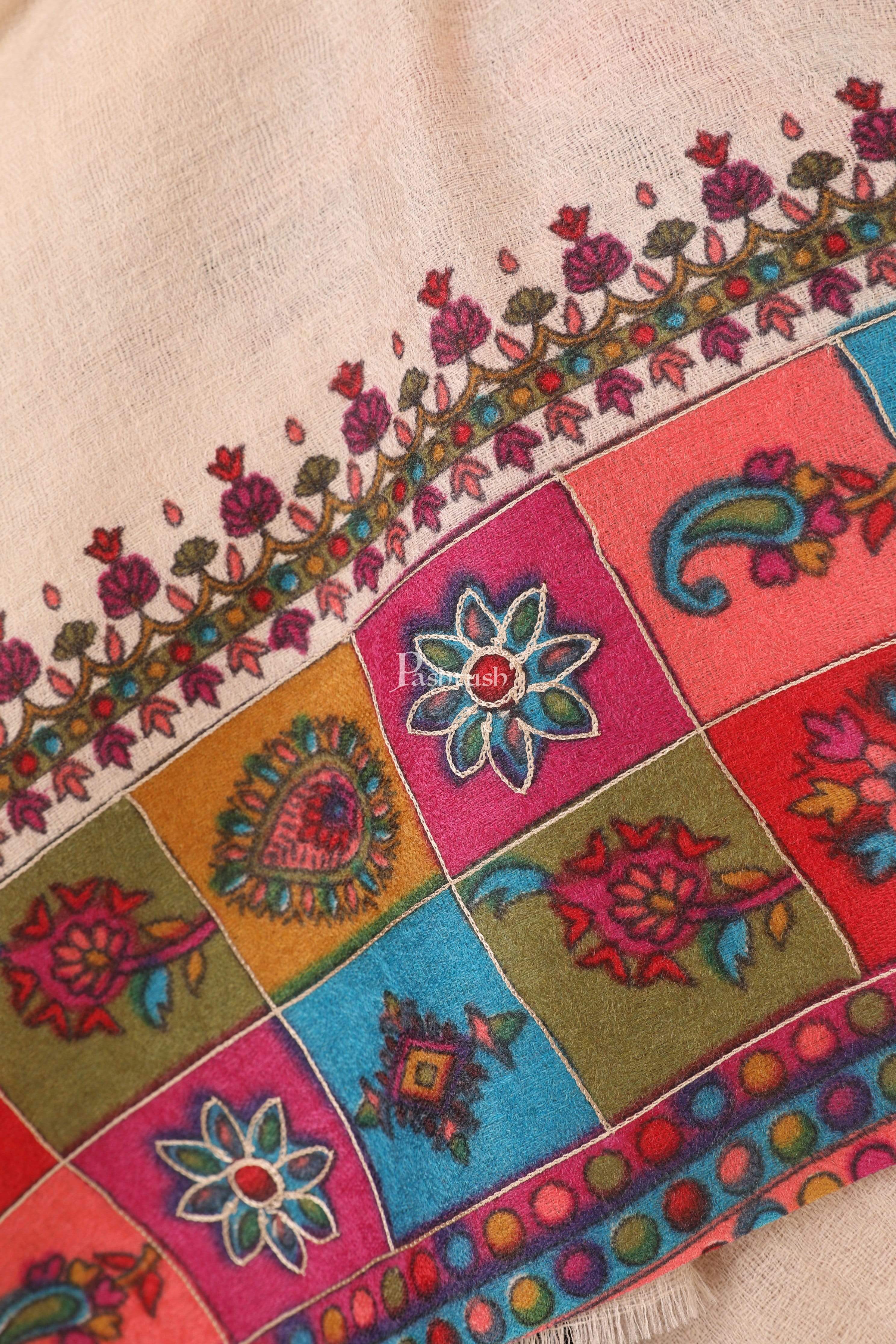Pashtush Womens Hand Embroidered Kalamkari Shawl, Fine Wool - Image 3