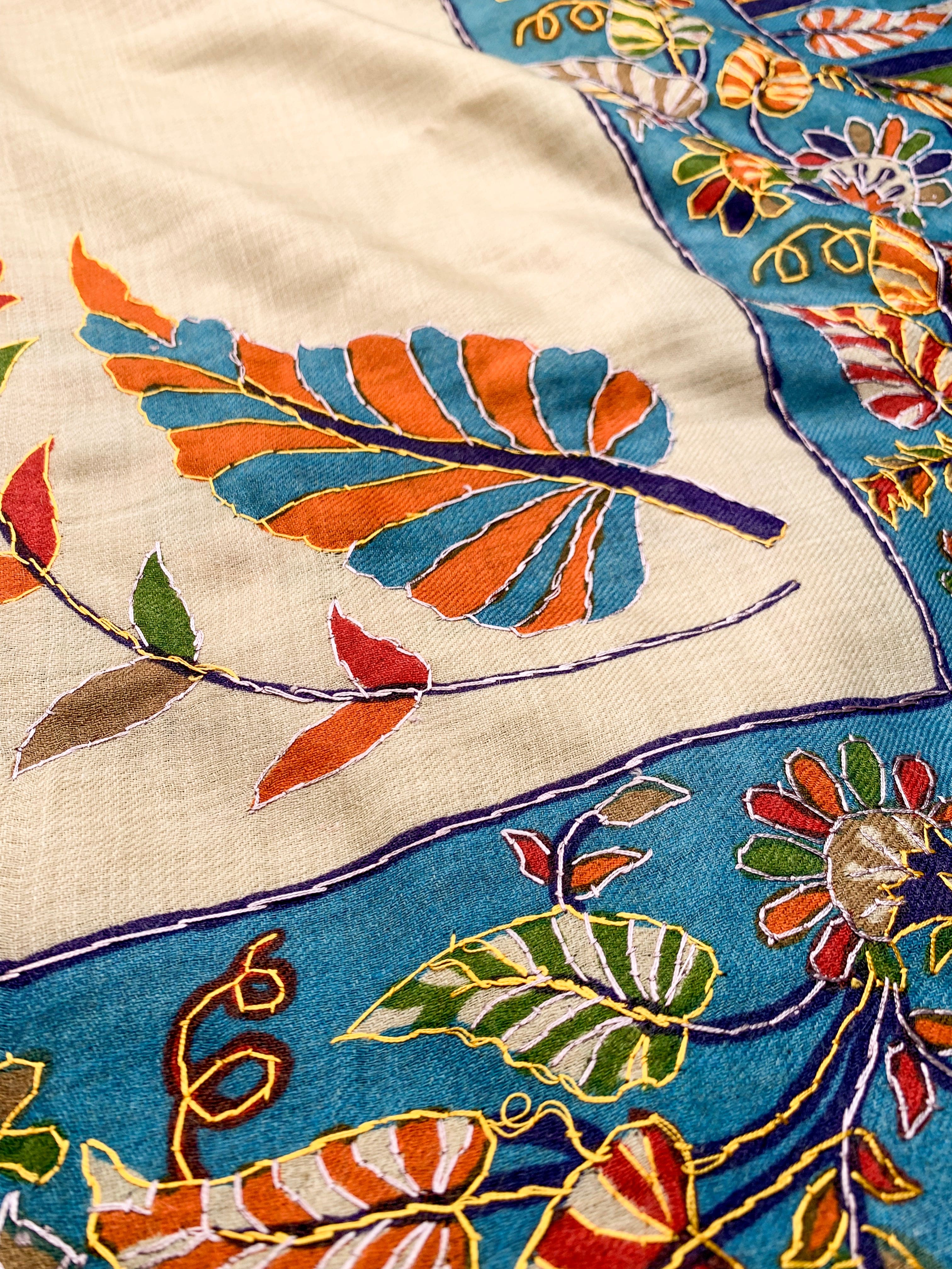 Pashtush Womens Hand Embroidered Kalamkari Shawl, Fine Wool, Large Size - Image 3