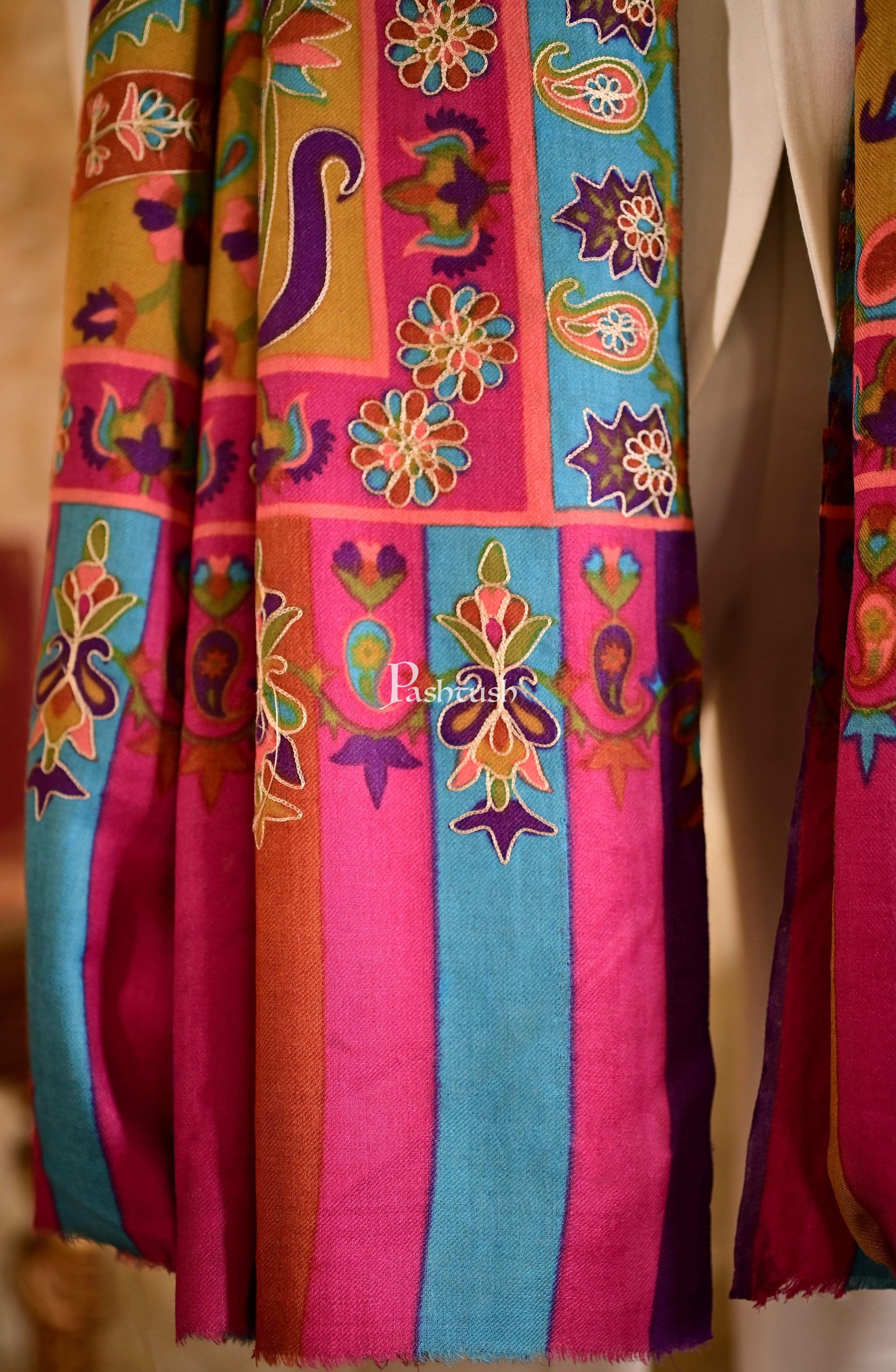 Pashtush Mens Hand Embroidered Kalamkari Shawl, Soft And Warm, Light Weight Fine Wool - Image 2