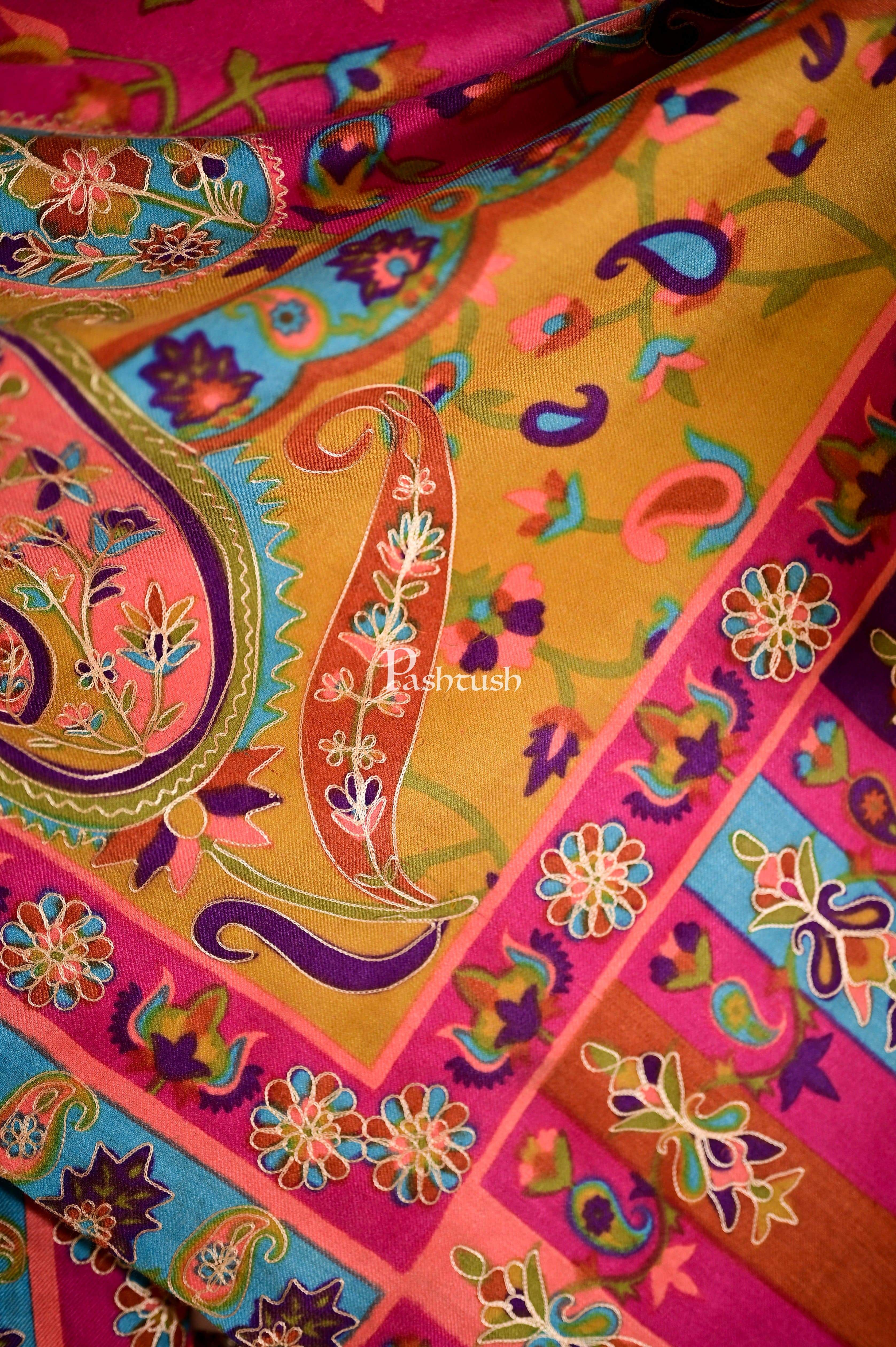 Pashtush Mens Hand Embroidered Kalamkari Shawl, Soft And Warm, Light Weight Fine Wool - Image 3