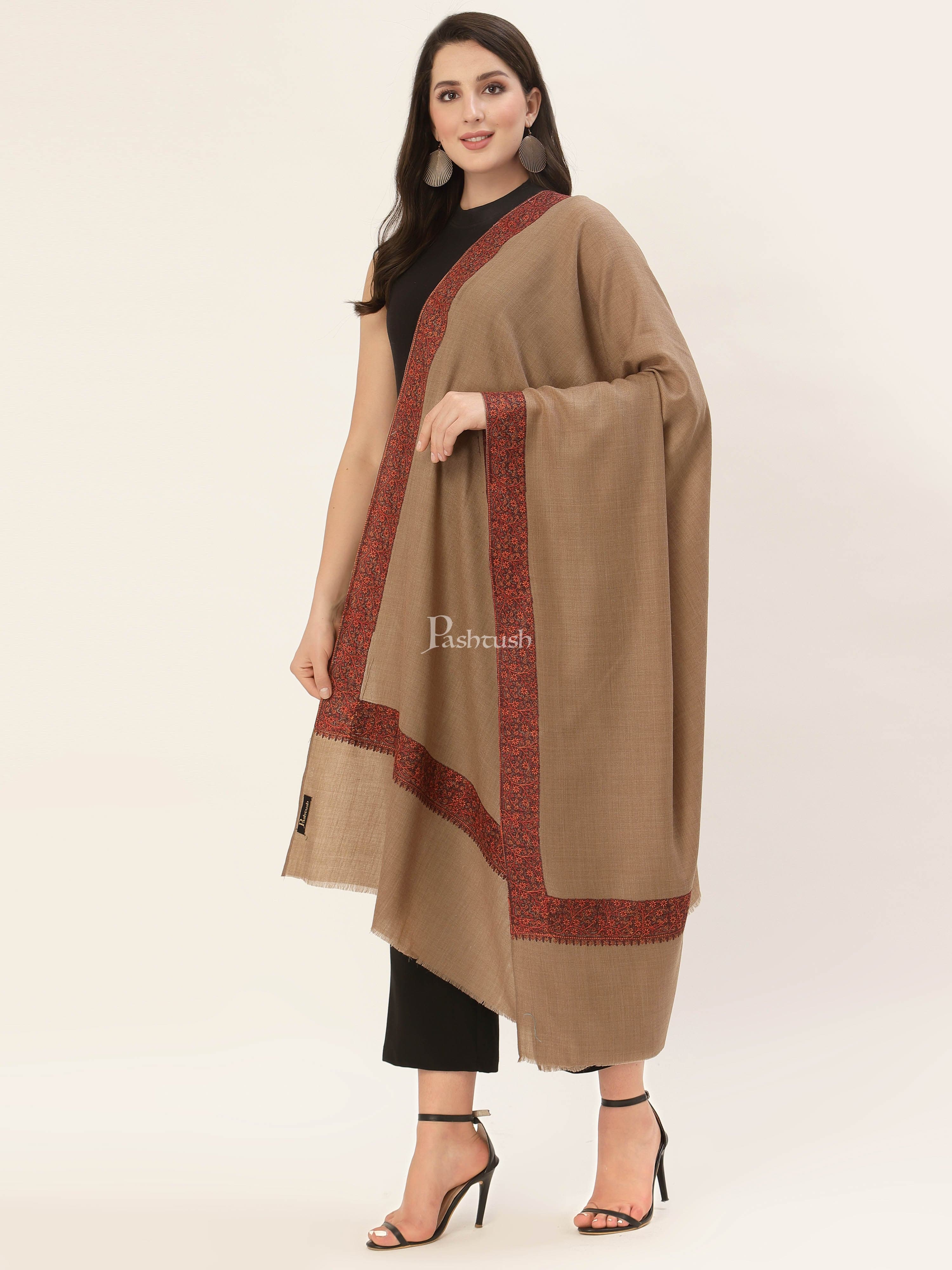 Pashtush Womens Embroidery Shawl, Challa Daur Border, Fine Wool - Image 4