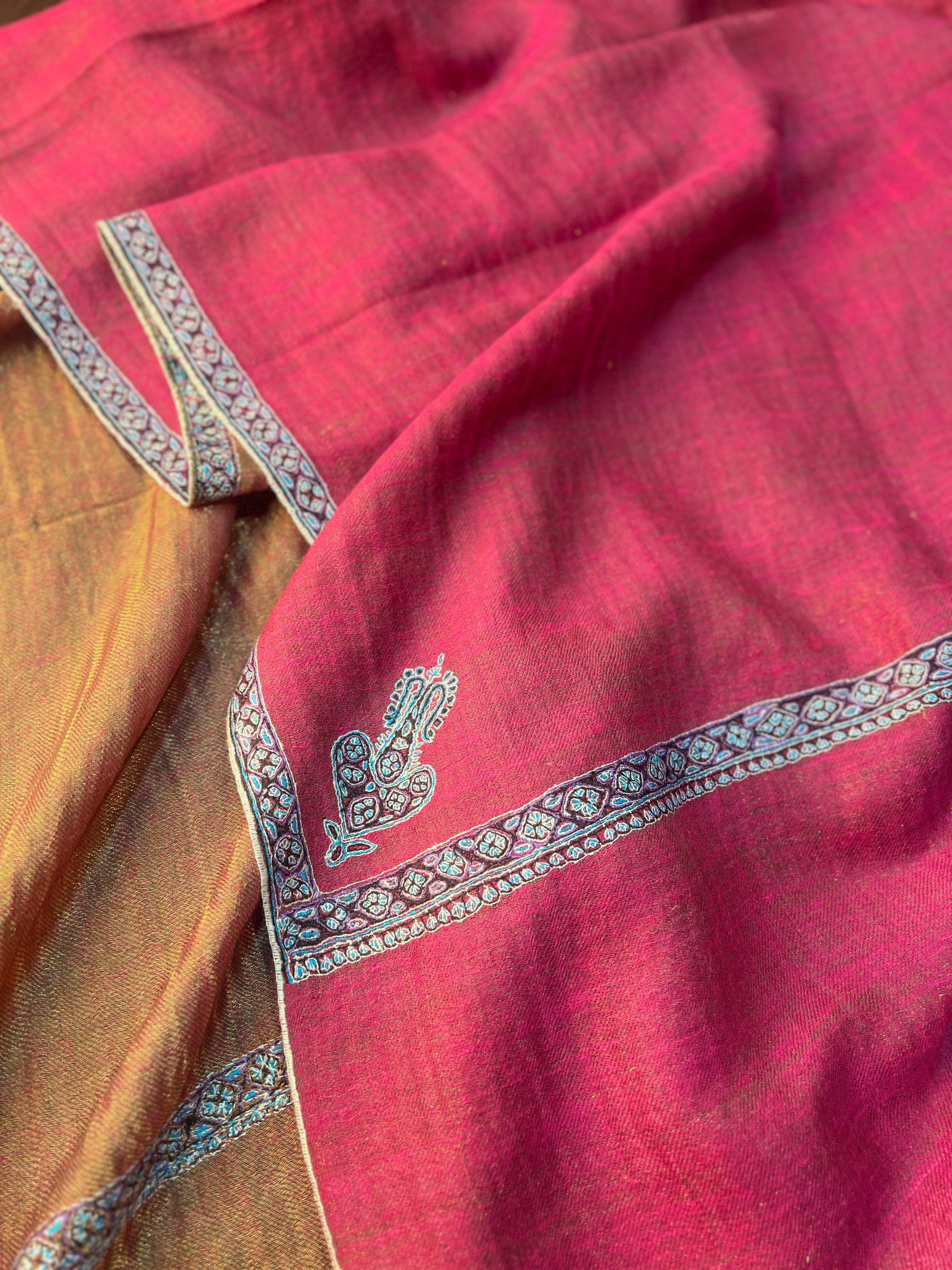 Pashtush Womens, Hand Woven Pashmina Shawl, Kashmiri Hand Embroidery With Zari Weave Design, Crimson