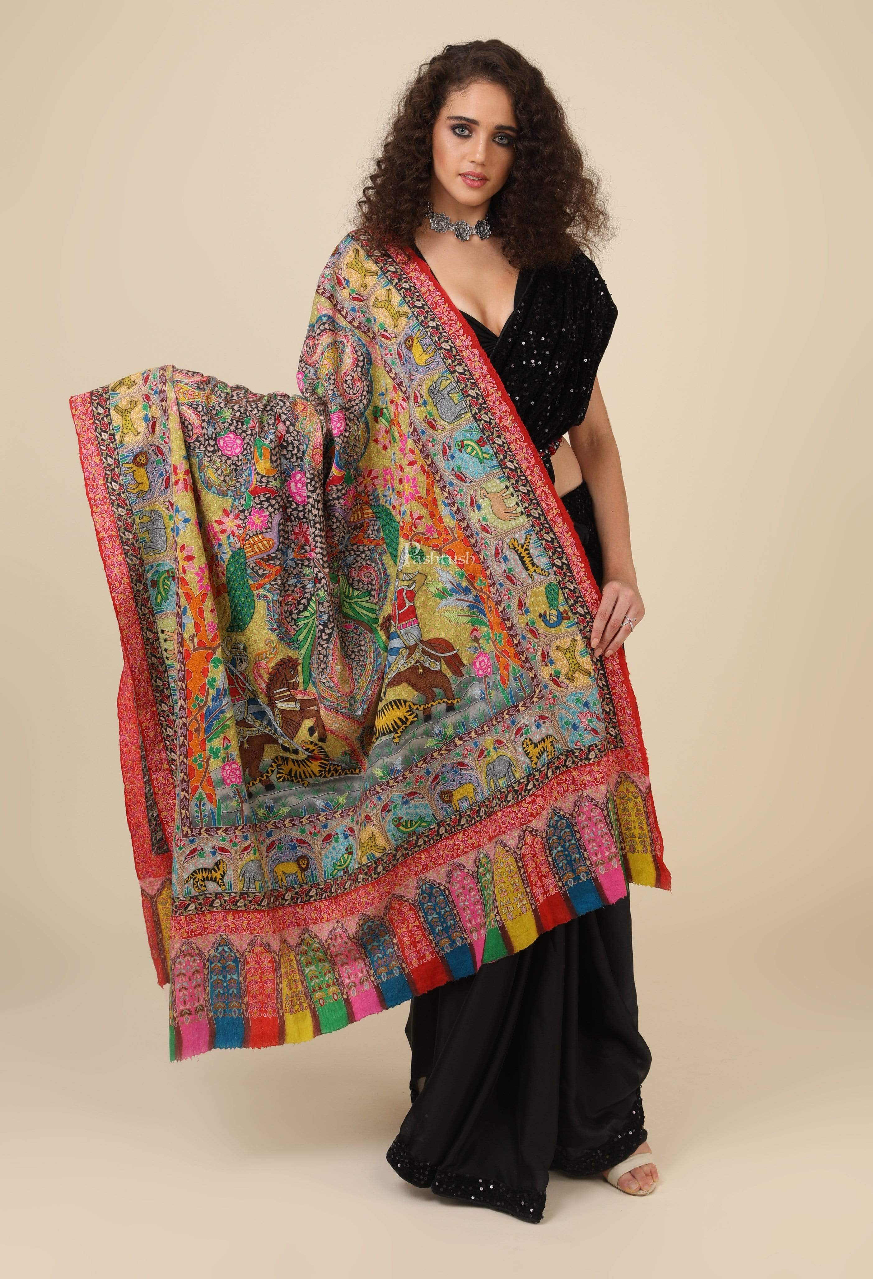 Pashtush Women'S Handmade Kalamkari Shawl, Multicoloured