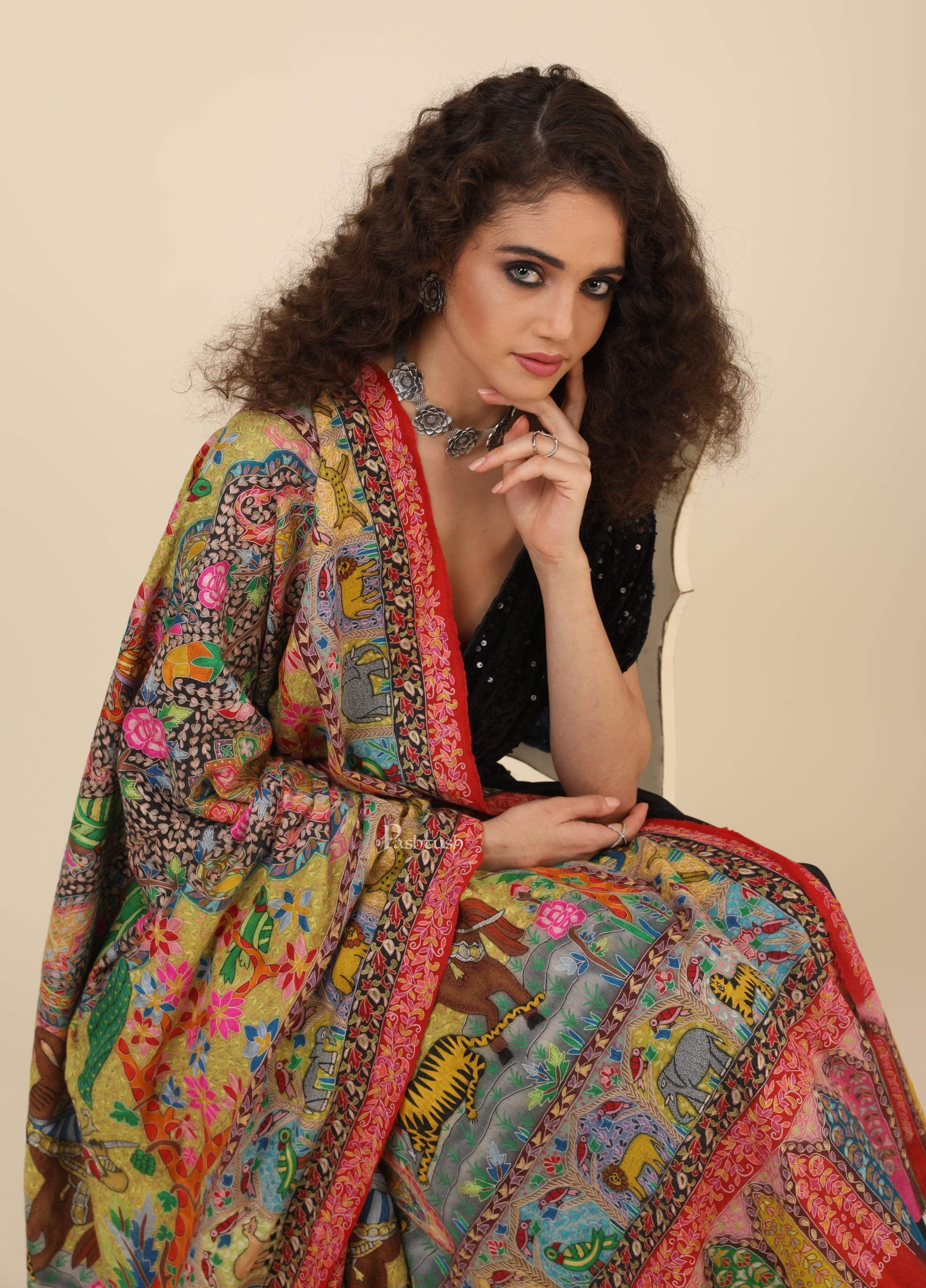Pashtush Women'S Handmade Kalamkari Shawl, Multicoloured - Image 3