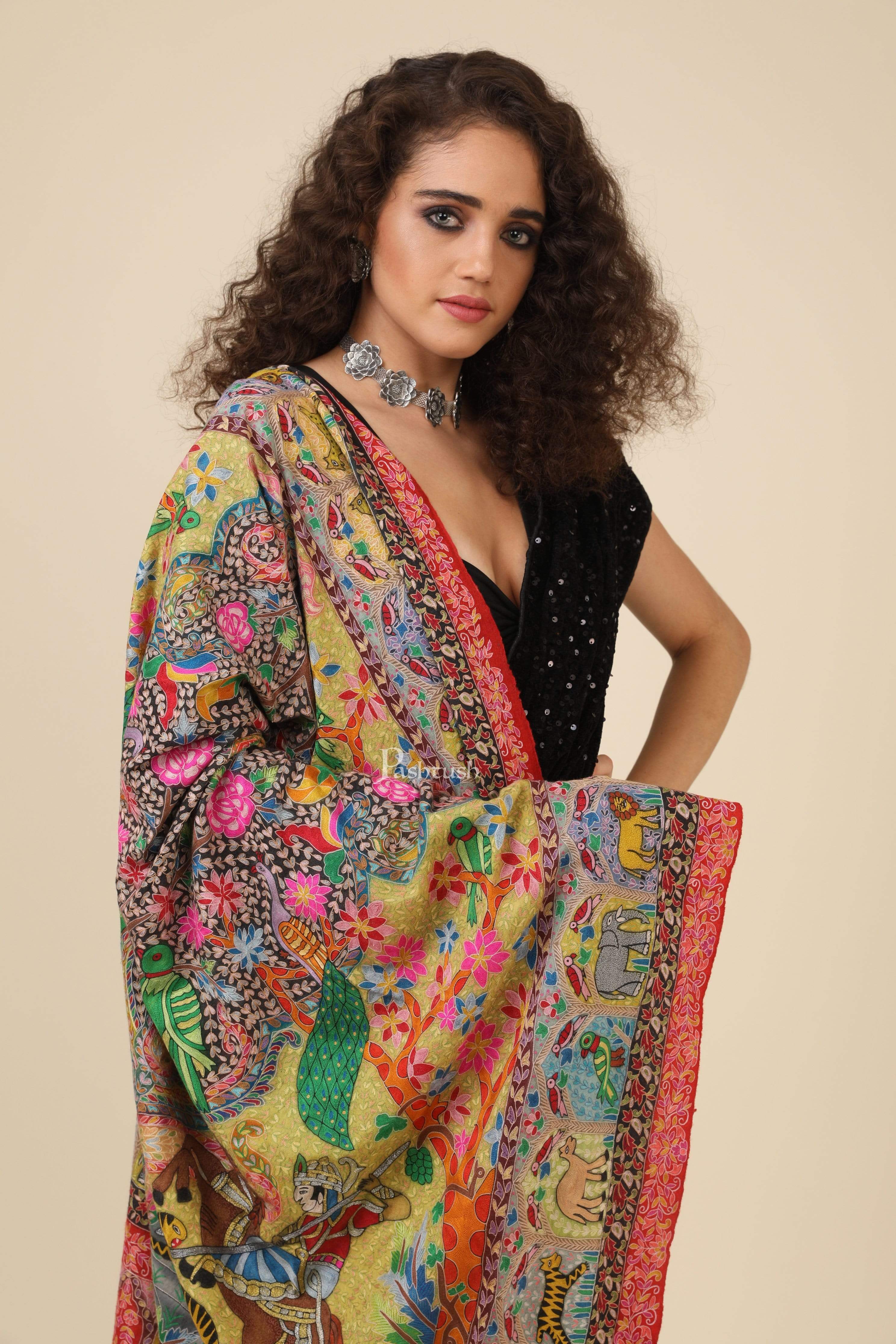 Pashtush Women'S Handmade Kalamkari Shawl, Multicoloured - Image 7