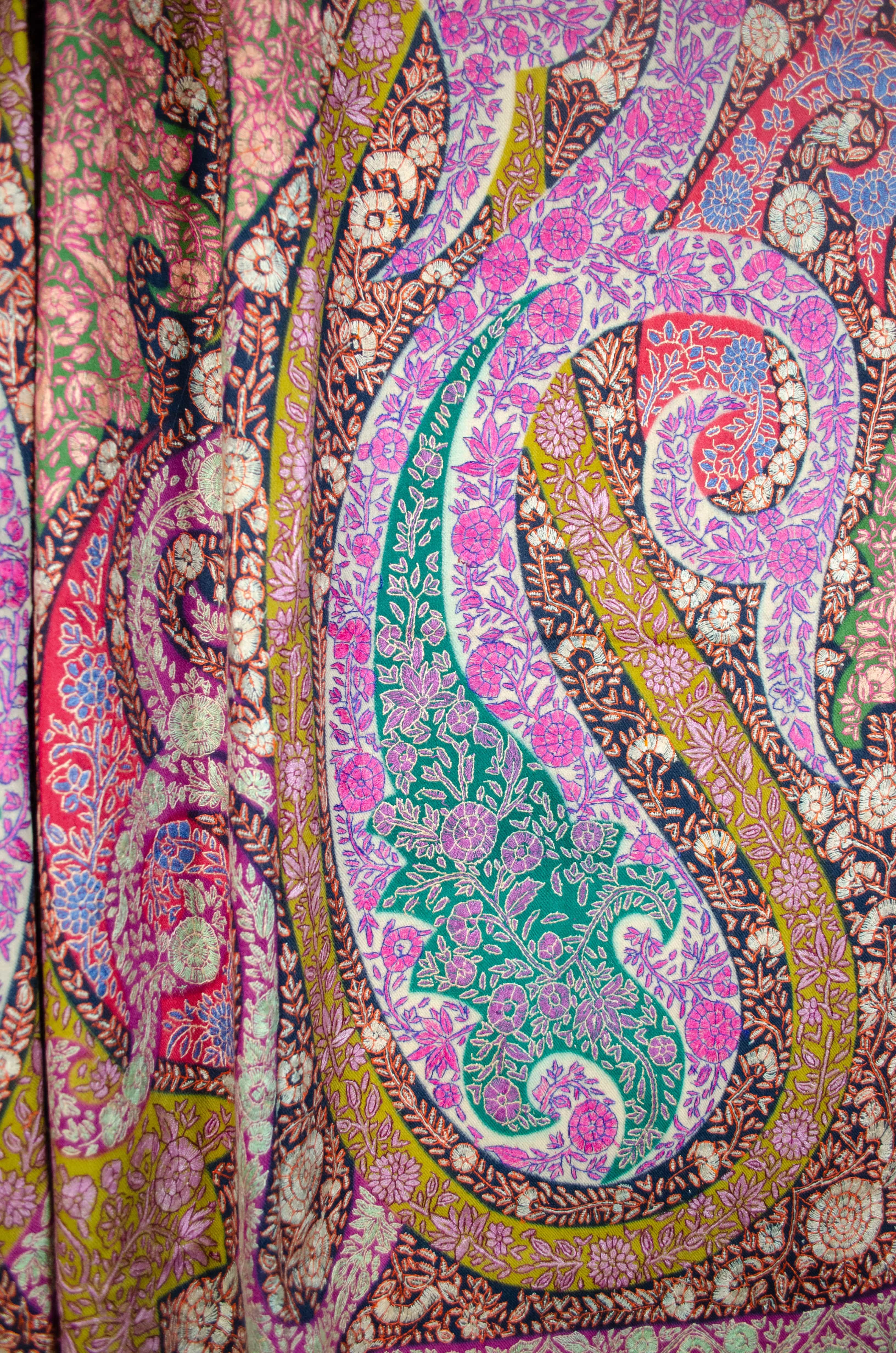 Pashtush Womens, Handmade Pashmina Embroidery Shawl, Gulaabdar Papier Mache Embroidery with Resham Threadwork, Multicoloured - Image 4