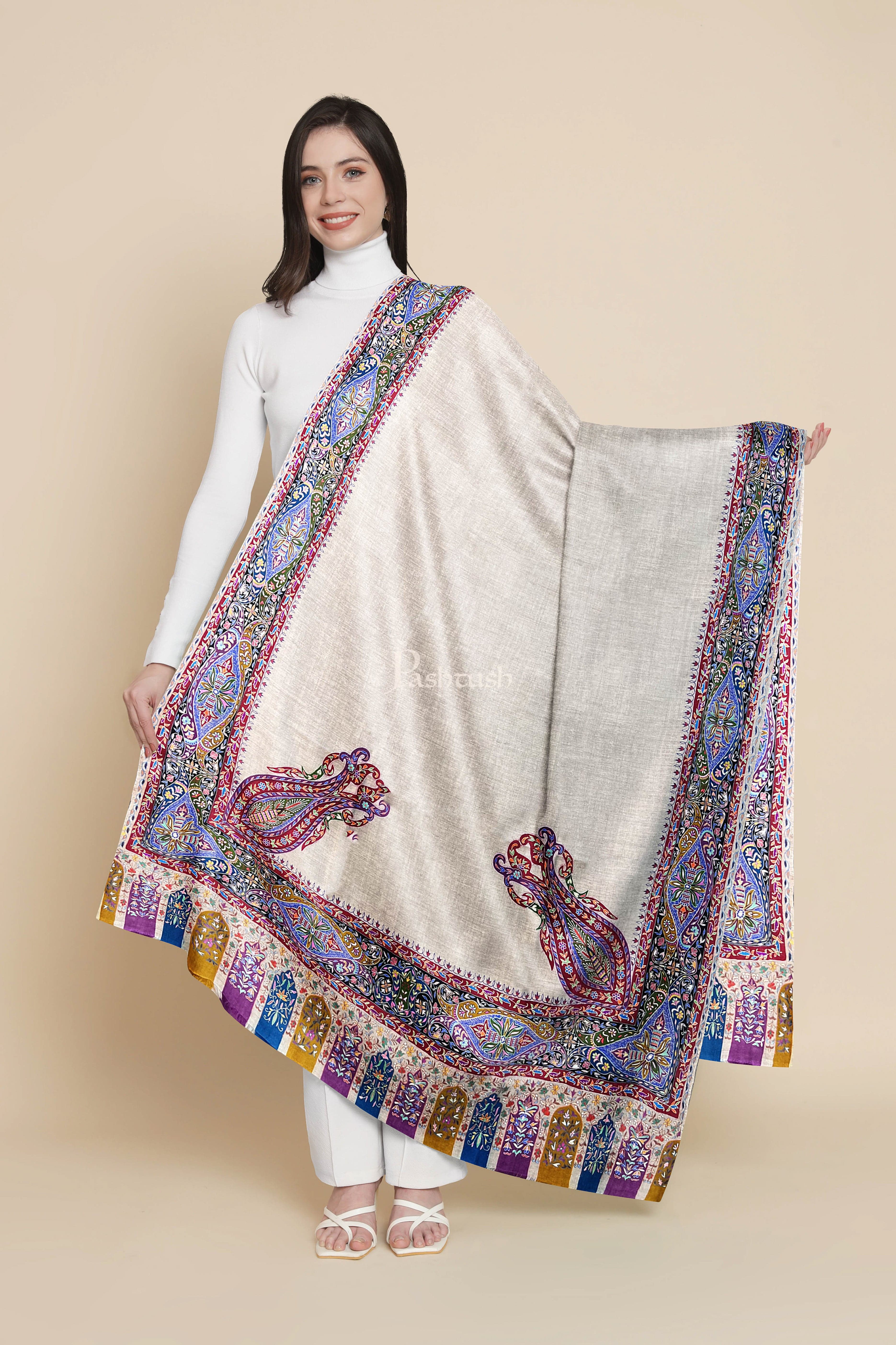 Pashtush Womens Handmade Pashmina Shawl, Kalamkari Palla, Multicoloured