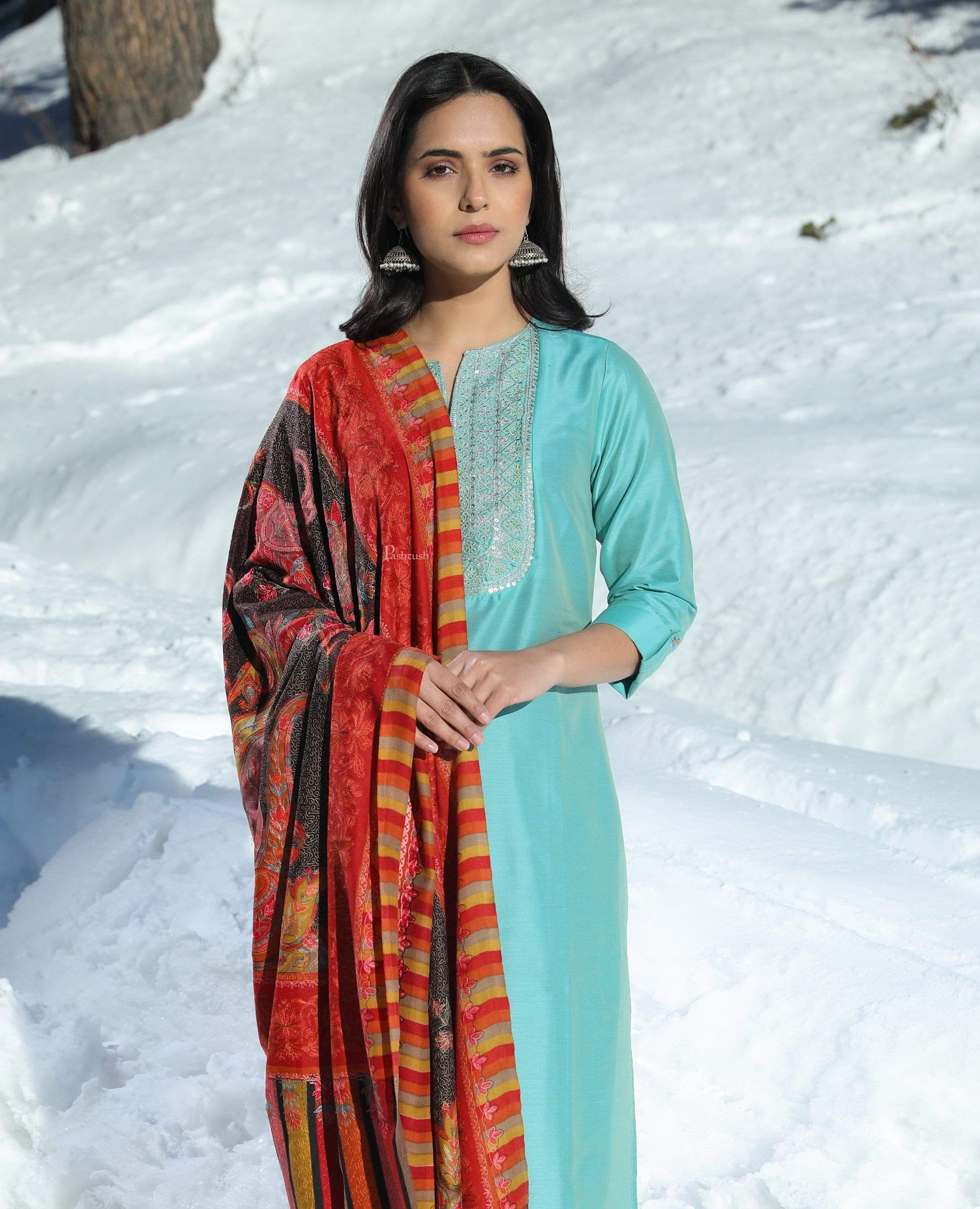 Pashtush Womens Handworked, Painted Kalamkari Embroidery Shawl - Image 11
