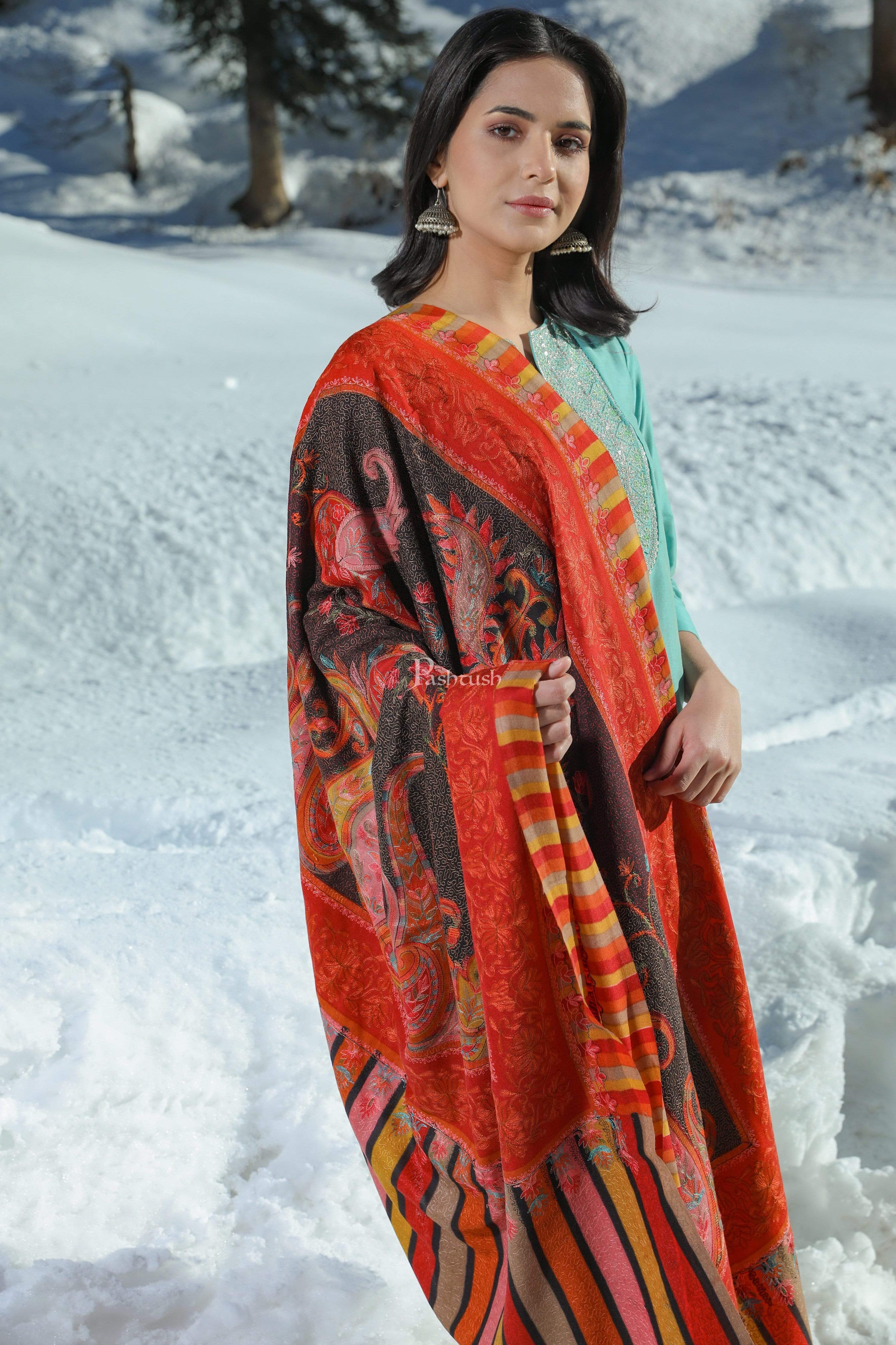 Pashtush Womens Handworked, Painted Kalamkari Embroidery Shawl - Image 12