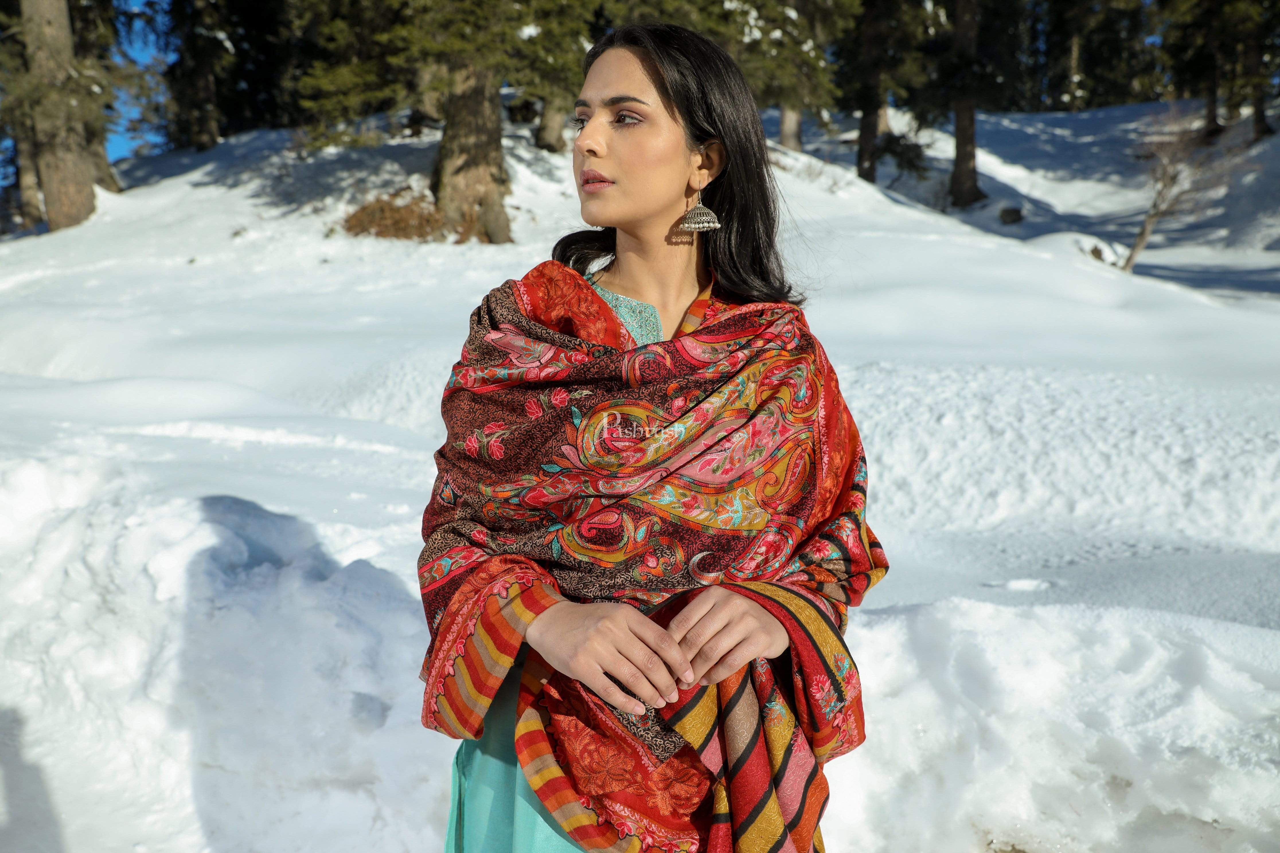 Pashtush Womens Handworked, Painted Kalamkari Embroidery Shawl - Image 14