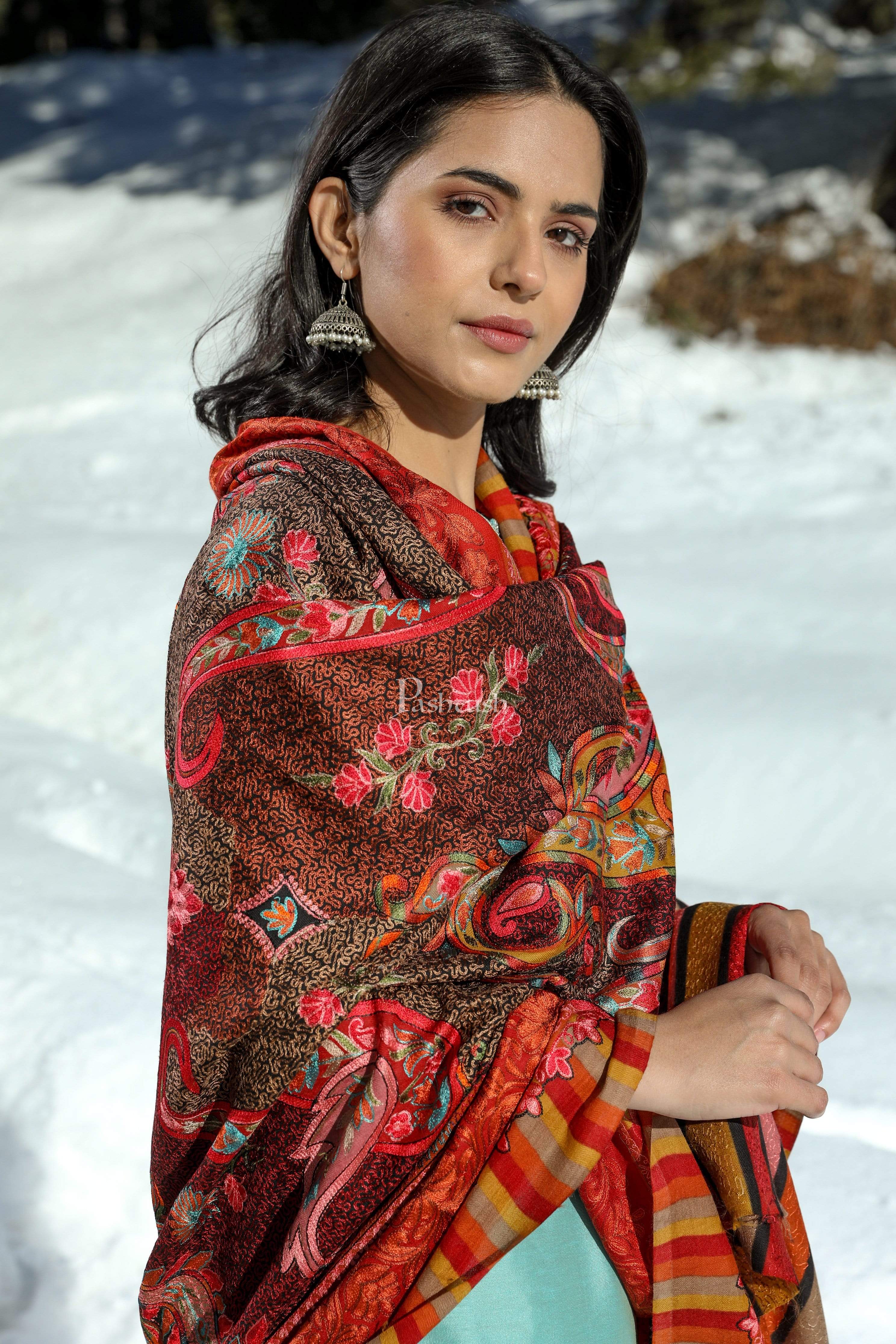 Pashtush Womens Handworked, Painted Kalamkari Embroidery Shawl - Image 5