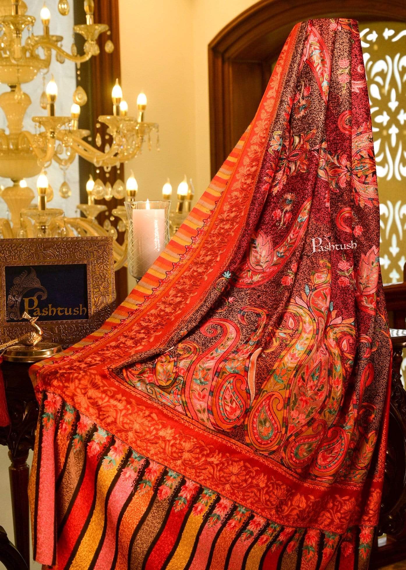 Pashtush Womens Handworked, Painted Kalamkari Embroidery Shawl - Image 7