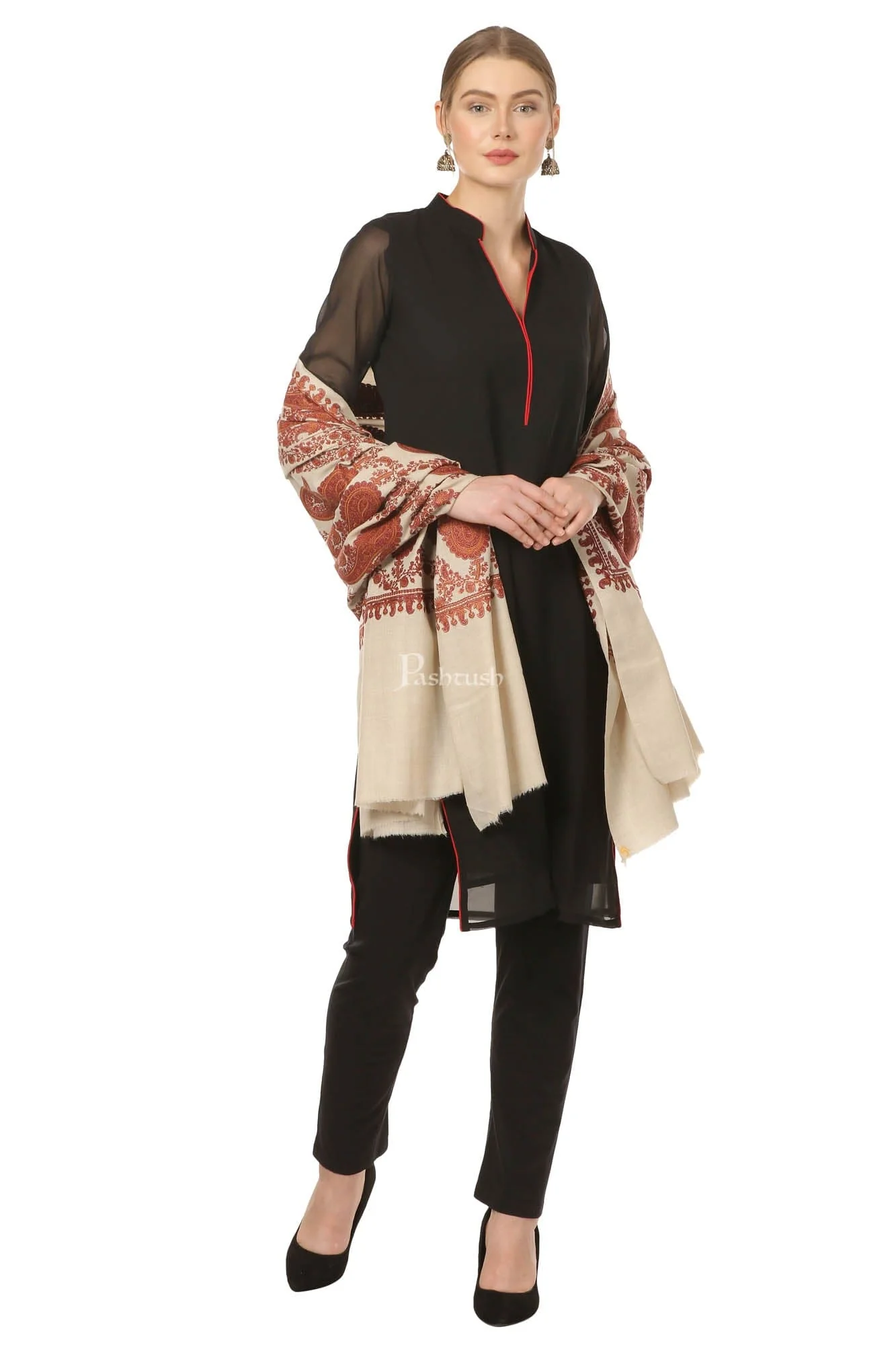 Pashtush Women'S Heavy Embroidery Jaal Shawl (  Colour)