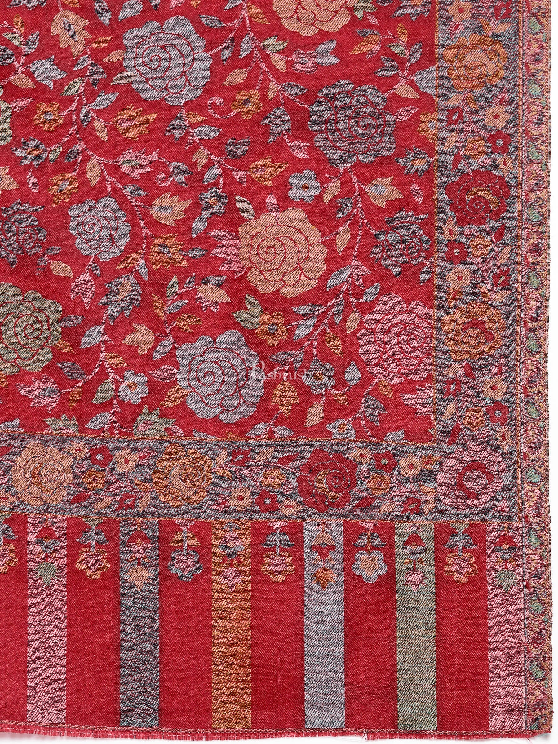 Pashtush Women's Floral, Fine Wool, Gulaabdar, Stole , Maroon - Image 2