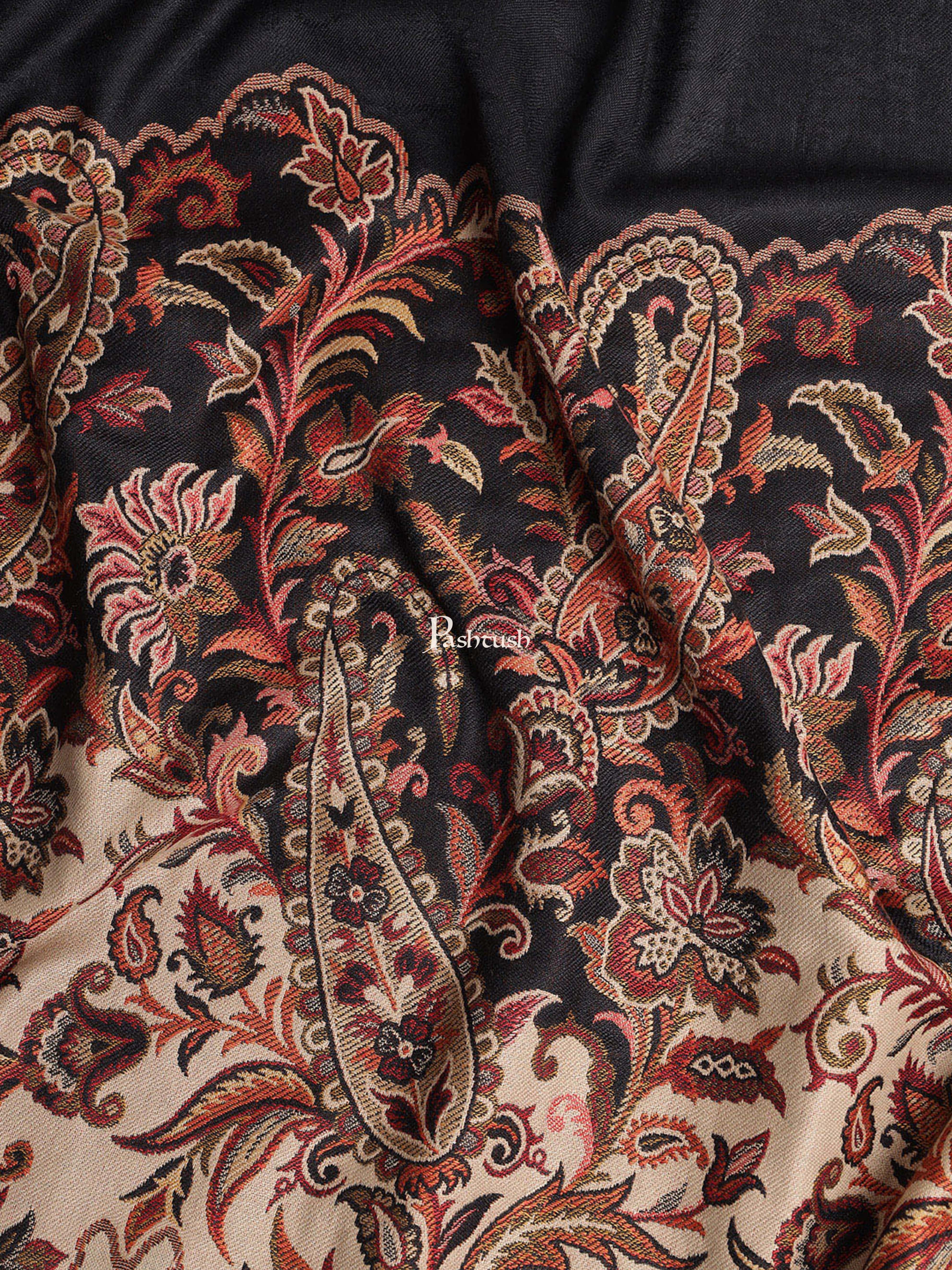 Pashtush Women's Jacquard Palla Shawl, Soft Faux Pashmina - Beige and Black - Image 2