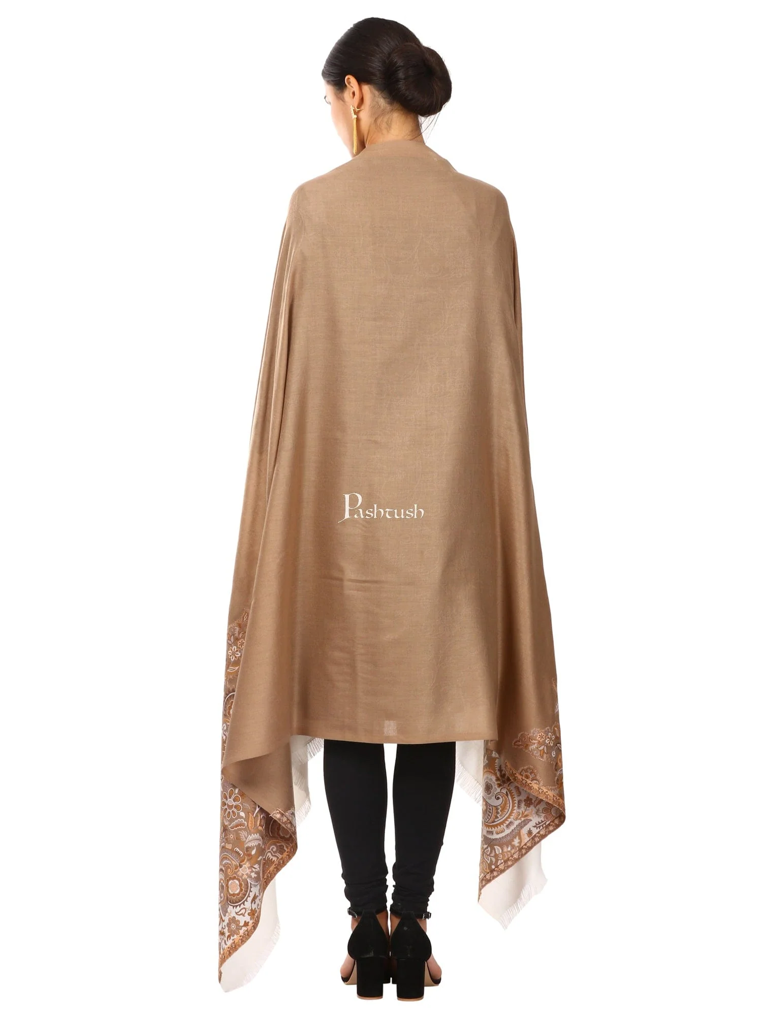 Pashtush Women'S Jacquard Palla Shawl, Warm And Soft, Faux Pashmina Beige - Image 3